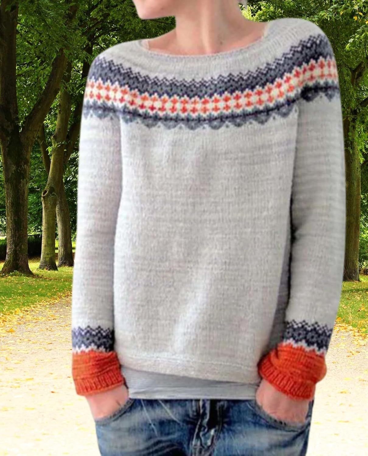 Womens Pullover Vintage Sweater Casual Loose Long Sleeve Knitted Sweater Autumn and Winter Striped Vintage Designs - Image 2