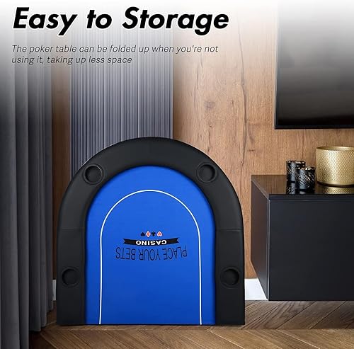 Vista 18 de Mesa de póquer plegable para 8 jugadores, mesa de cartas con soporte para tazas, mesa de ocio de casino, mesa de póquer Texas Hold 'Em para juego