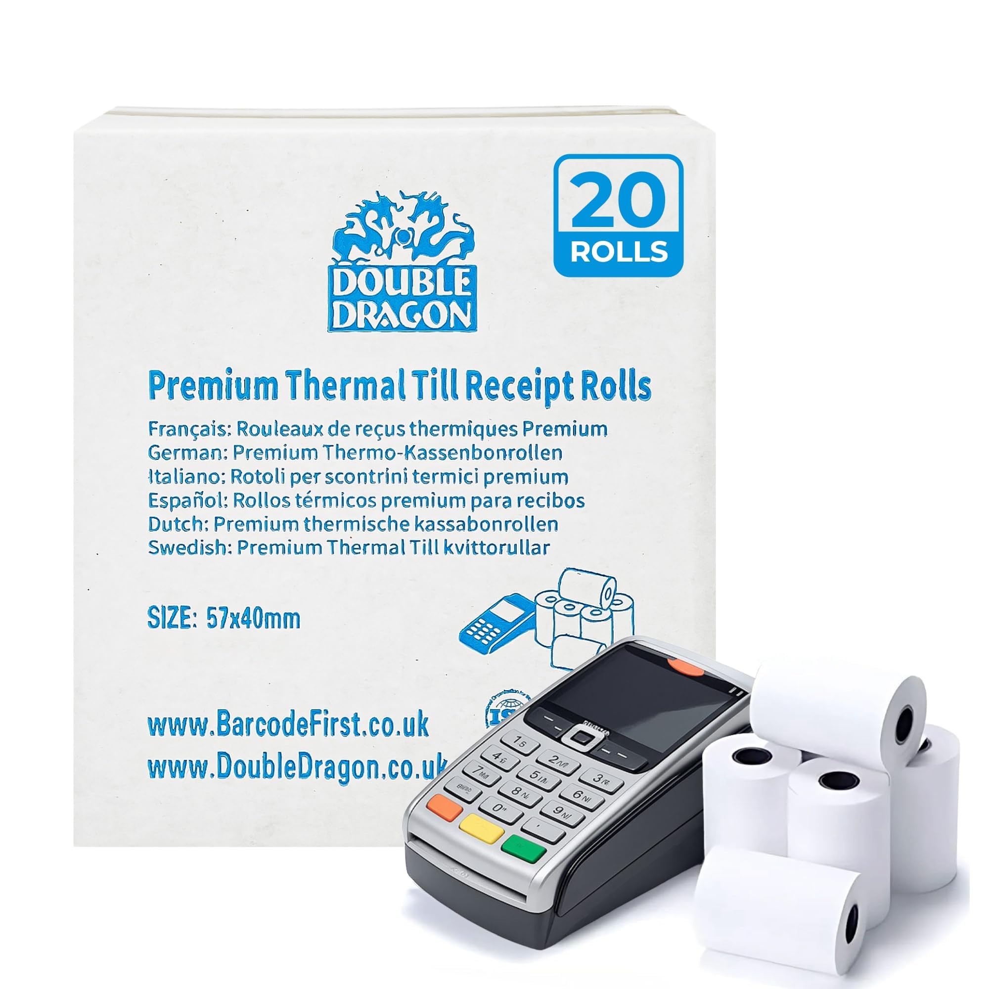 20 Rolls, 57 x 40mm Thermal Receipt Paper, Till Rolls for Credit Card Machines & PDQ Terminals, Compatible with Ingenico, Verifone, Barclays, Pax, Worldpay, Sagem, Spire | BPA-Free