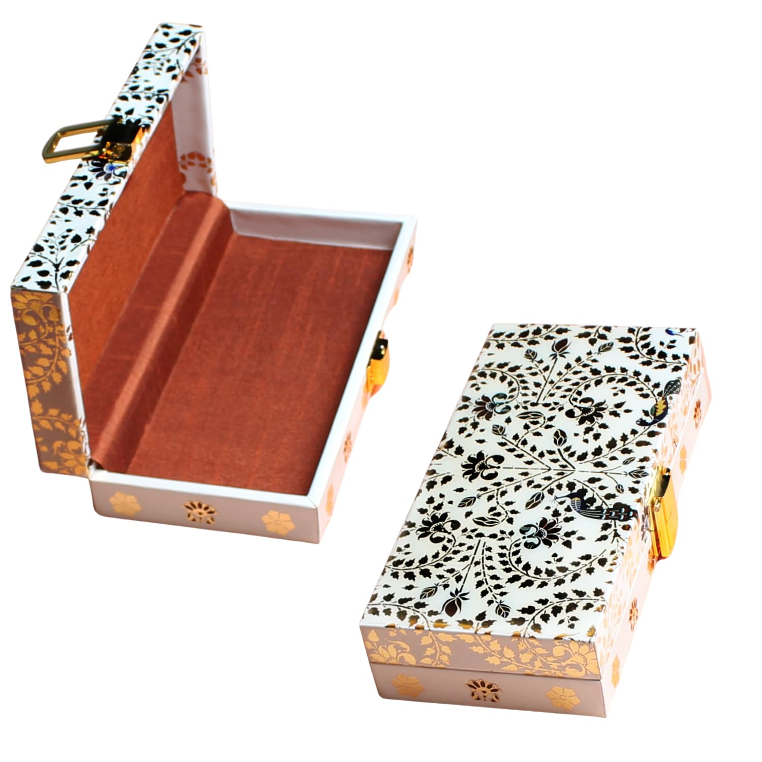 IZZHAAR Peshkari MDF Wood Decorative Cash Box, Multipurpose Box for Storage, Jewellery Organiser, Perfect for Wedding, Gaddi Box/Money Envelope for Special Occasions (Gold & White)-image-10