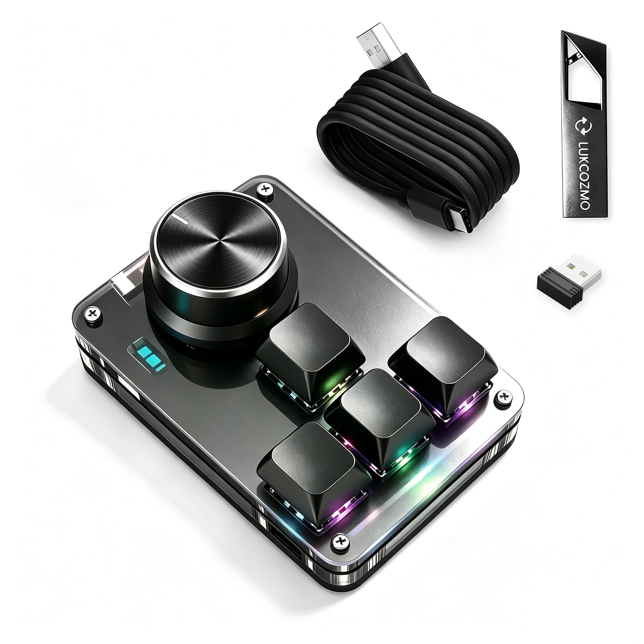 LUKCOZMO Macro Pad Programmable Custom 4-Key Mini Mechanical Gaming One Handed Keyboard BT RGB OSU Multifunctional Knob Type C Wireless Update Software in USB Drvie (Upgraded Wireless Receiver)-image-44