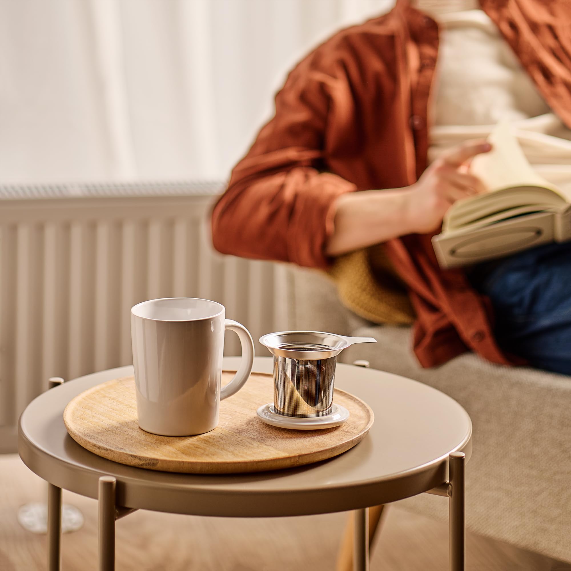 Tasse à Thé Céramique 400ml Avec Infuseur - Poignée Bois Naturelle - Idéale Maison Et Bureau - Noir