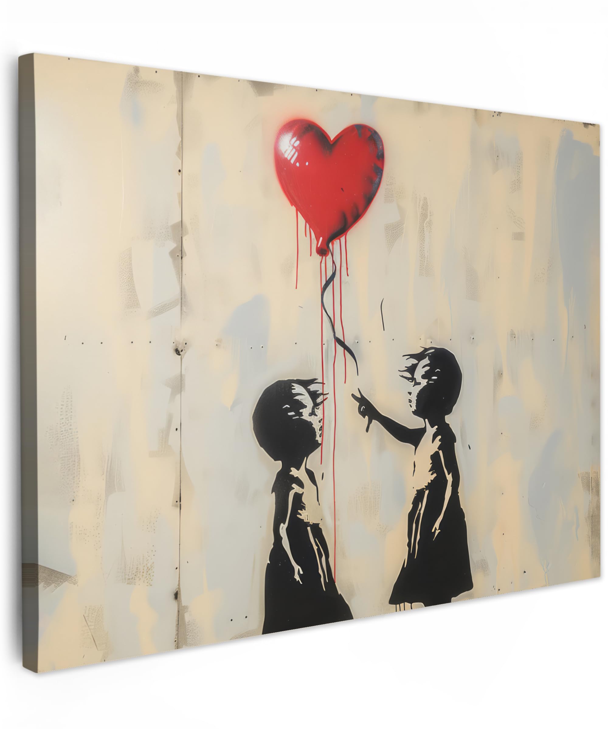 MuchoWow© Canvas Wall Art 31"x24" / 80x60 cm Decor Paintings Prints framed on Canvas Decorations Wallart Street art - Banksy - Balloon - Graffiti - Retro — image 1