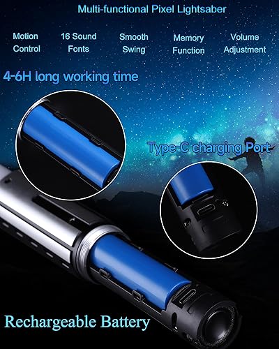Miniatura 7 de Sable de luz Pixel con 20 colores RGB y 16 fuentes de sonido, sables de luz de empuñadura de metal con control de movimiento, sables de luz de