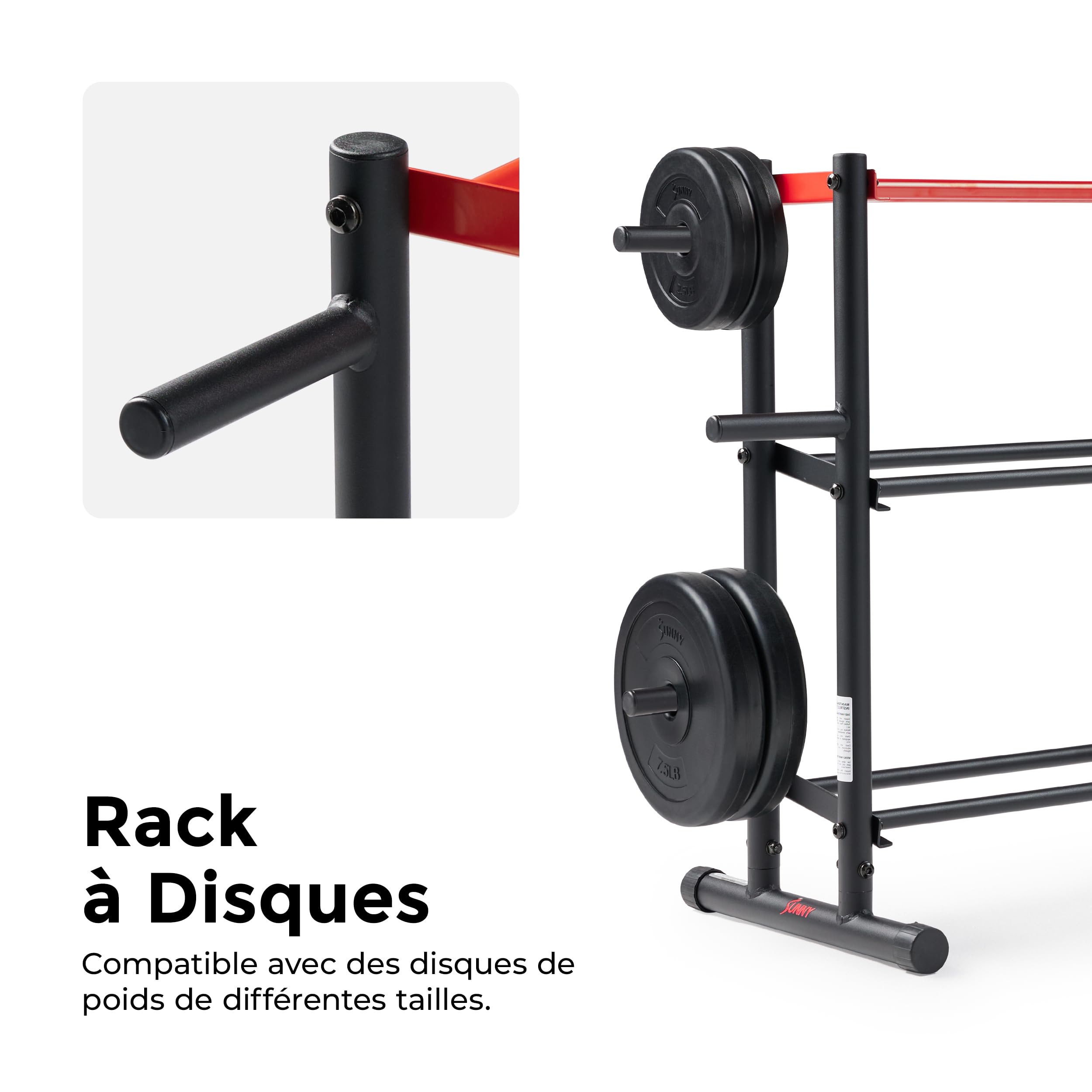 Sunny Health & Fitness Support de rangement multi-poids pour haltères, kettlebells, plaques de poids olympiques, haltères et ballon de médecine, support d'entraînement en métal robuste pour salle de