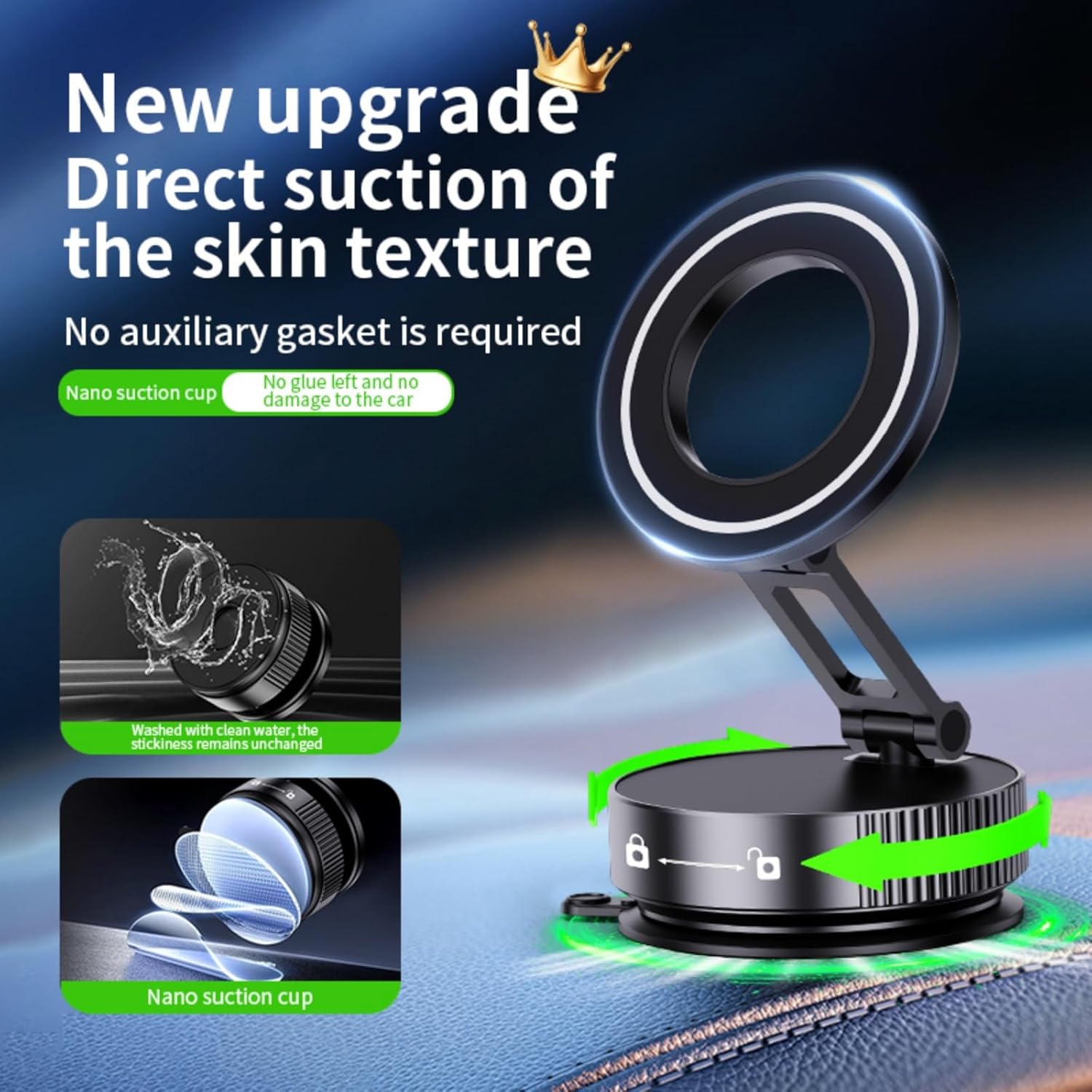 Direct Attach Leather Dashboards 360° Adjustable Suction Car Phone Mount，Vacuum Magnetic Cell Phone Car Holder for iPhone 16 Pro Max 15 14 13 12 Plus & Android ，Car Phone Mounts