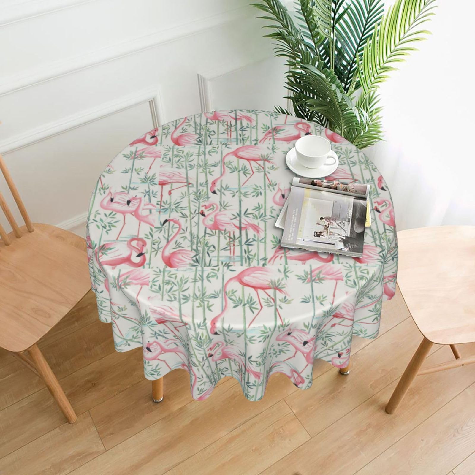 OXbnmm Floral Flamingo Botany Print Soft Round Tablecloth 60in Polyester Washable Cover Cozy Gift for Mom Housewarming