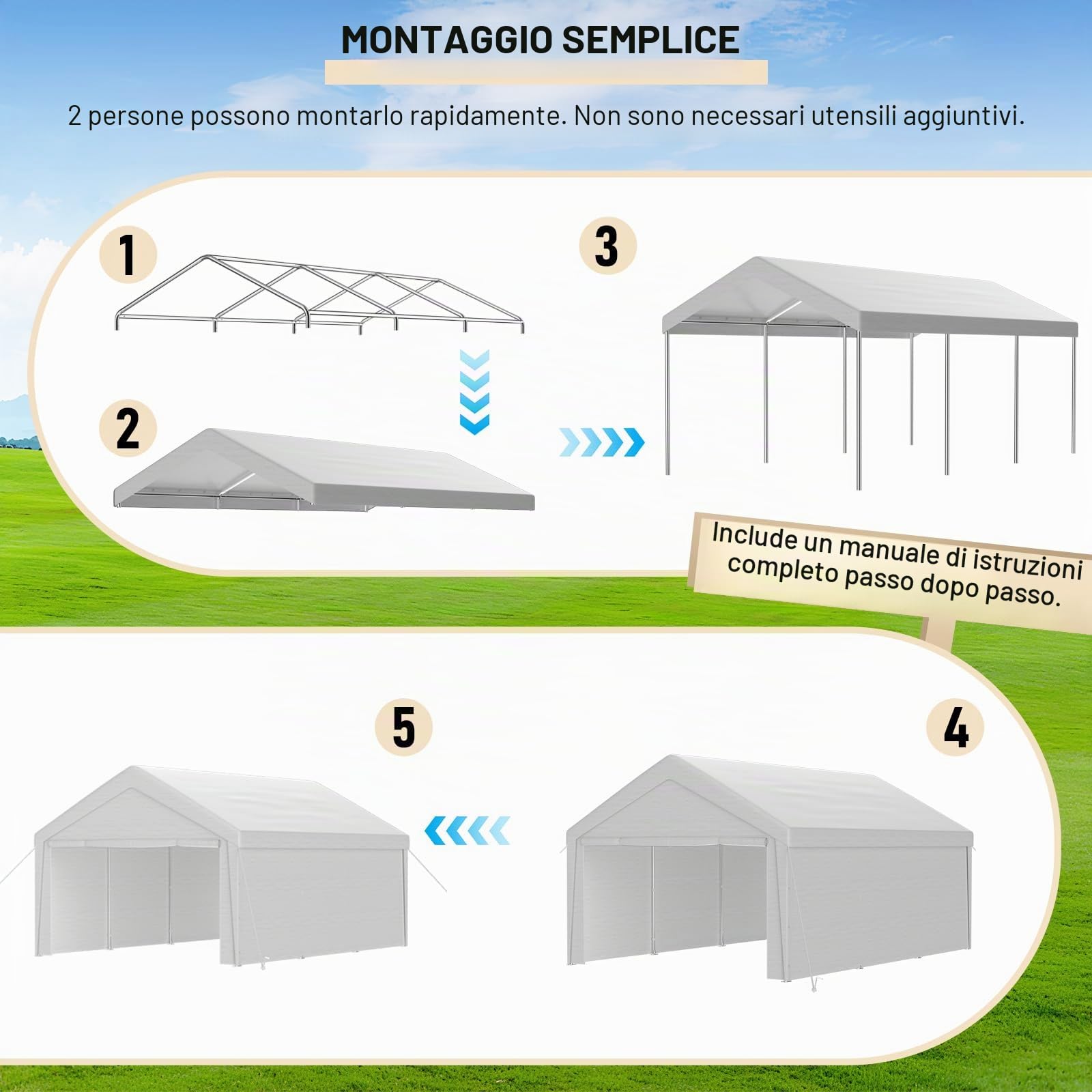 Carport Tenda Garage 4 x 6 m – Tenda da garage impermeabile con pareti laterali rimovibili – Resistente ai raggi UV – Rifugio invernale per auto, SUV, camion, barca, tenda da giardino, garage, bianco