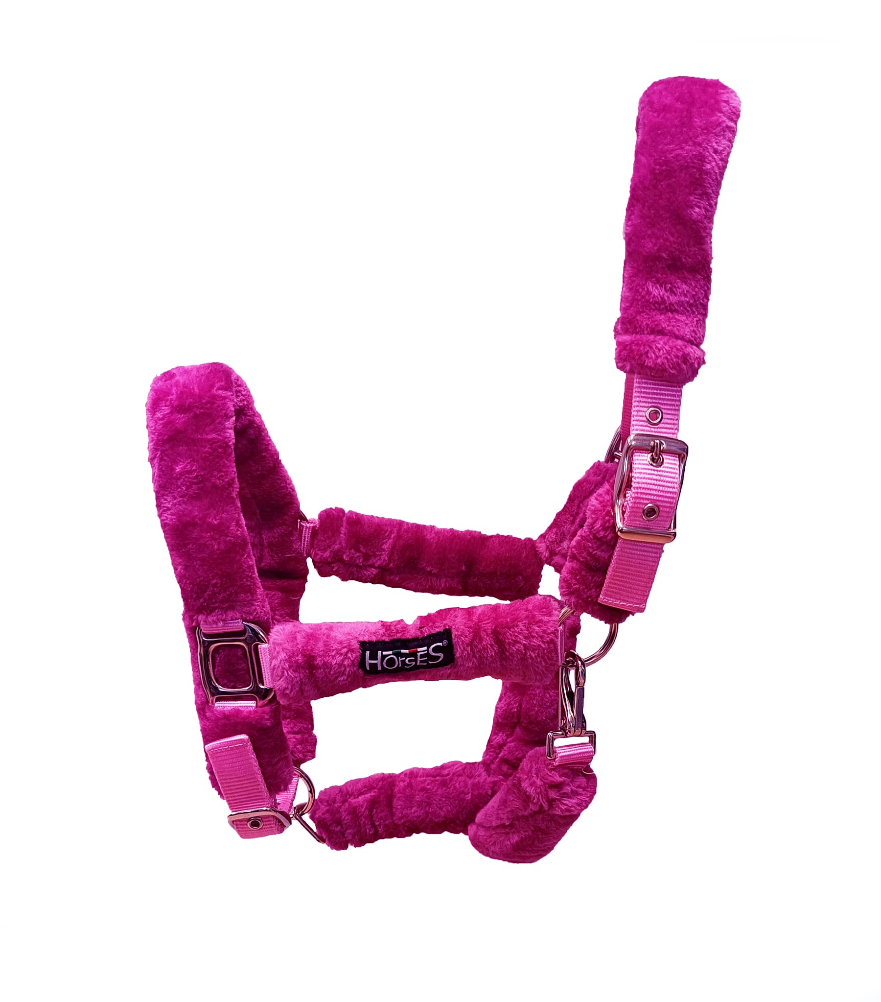 Horses, Cavezza In Nylon Soft Fluffi, con Rivestimento in Pelo Sintetico, per Cavalli Sensibili, Adatta ai Viaggi in Trailer (Full, Fucsia)