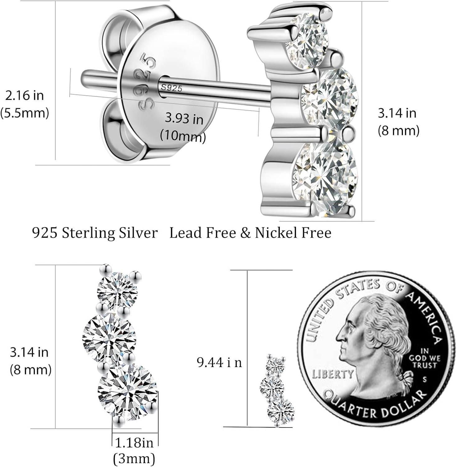 Moissanite Stud Earrings D Color VVS1 Clarity Lab Moissanite Earrings 18K Gold Plated 925 Sterling Silver Friction Back Climbing Ears for Women - Image 3