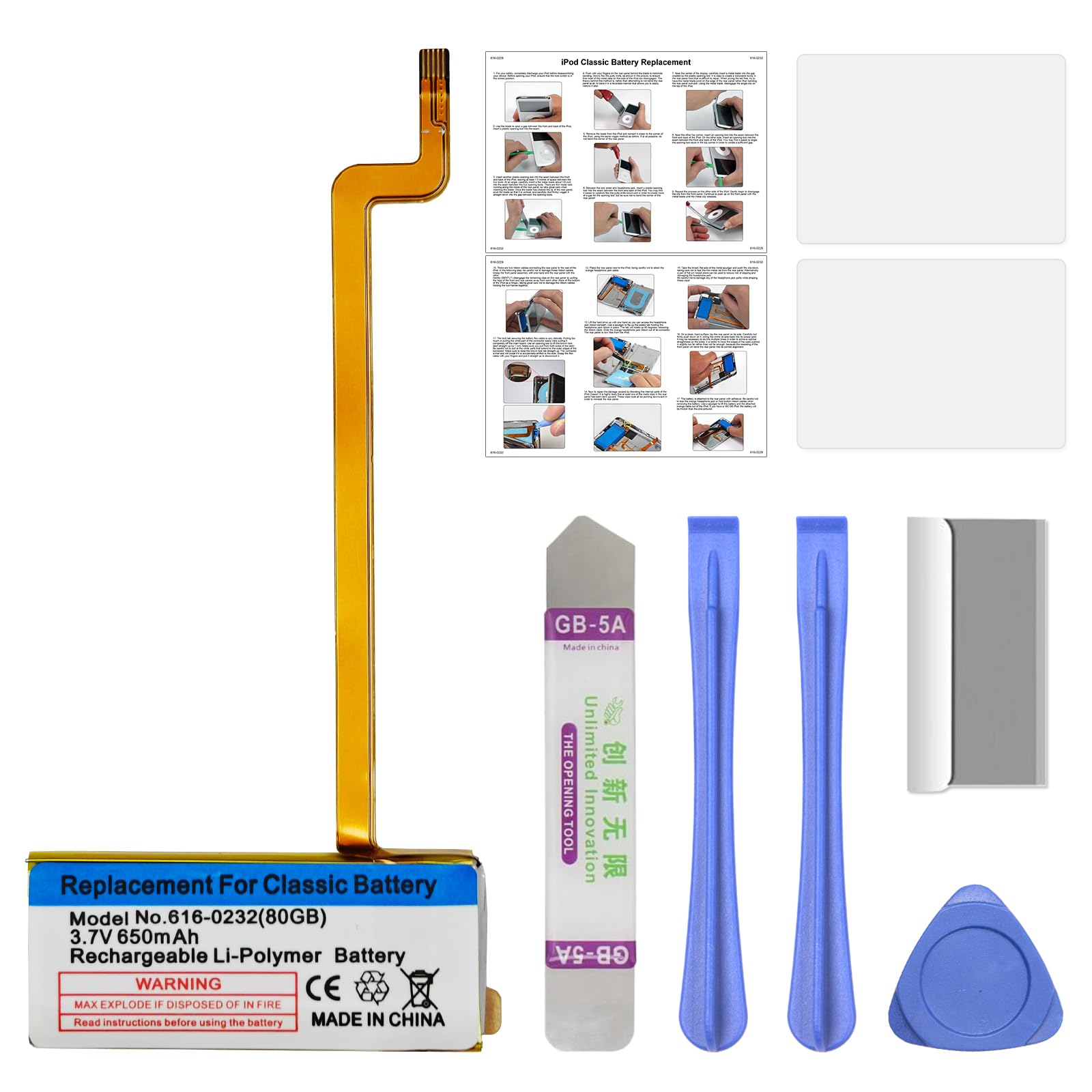 GREEN FUSION New Upgraded Battery Compatible with iPod 5th 80GB, iPod 6th/7th Classic 80/120GB Replacement Battery 616-0232, with Instruction & Repair Tools