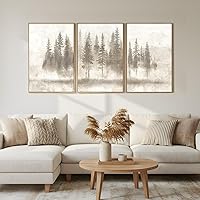Vista 1 de Zessonic Arte abstracto de pino para pared, bosque de pinos nórdicos, obra de arte neutra brumosa, impresiones en lienzo enmarcadas de Wabi Sabi