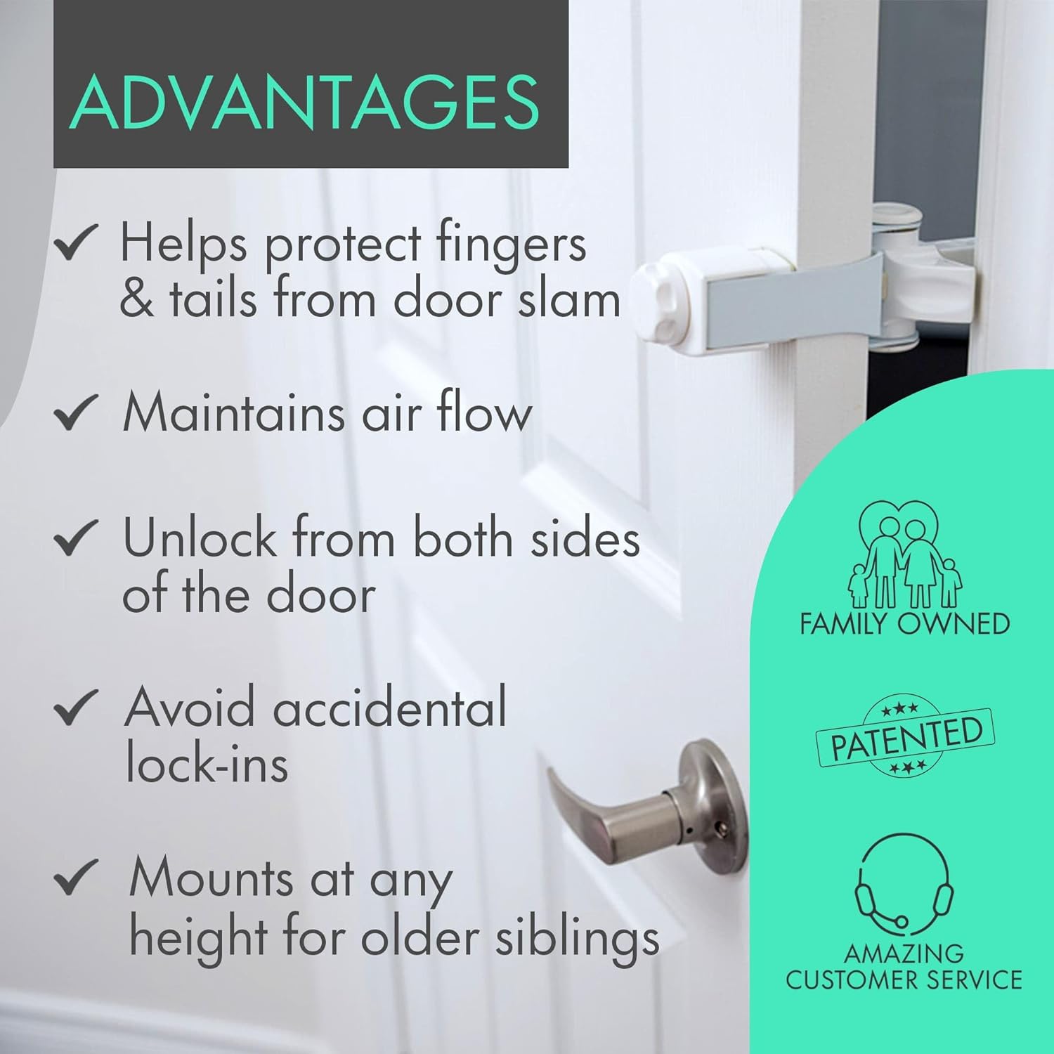 Portable Door Lock for Pets & Childproofing. No Adhesives, No Door Damage. Adjustable Cat Door Latch for Baby Proofing. Let Cats in, Keep Kids & Dogs Out. Baby Door Lock & Cat Door Holder