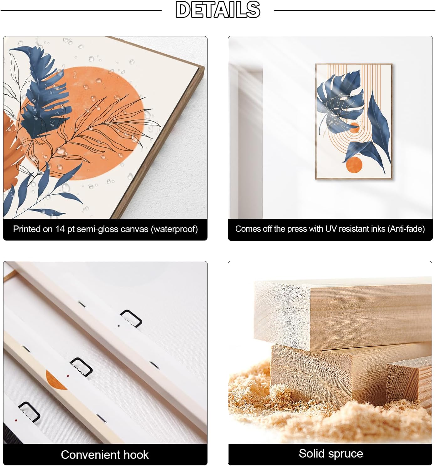 Large Boho Wall Art Set of 3, 16"x24" Mid Century Modern Wall Decor Framed Canvas Print Minimalist Wall Art Geometric Abstract Modern Neutral Boho Wall Art Decor for Living Room Bedroom Bathroom