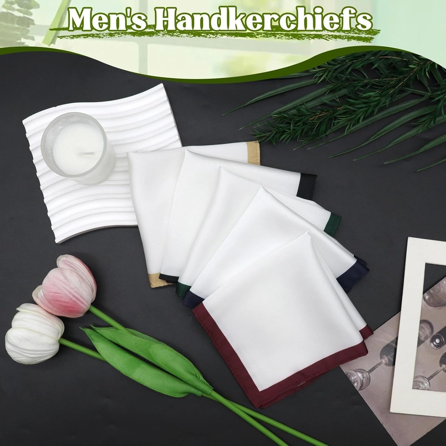 White Pocket Squares for Men, Handkerchief for Suit Wedding Banquet | Pocket Square and Holder, Smooth Soft Fabric, Classic Minimalist Look, Easy to Fold and Store, for Office Business Tuxedo