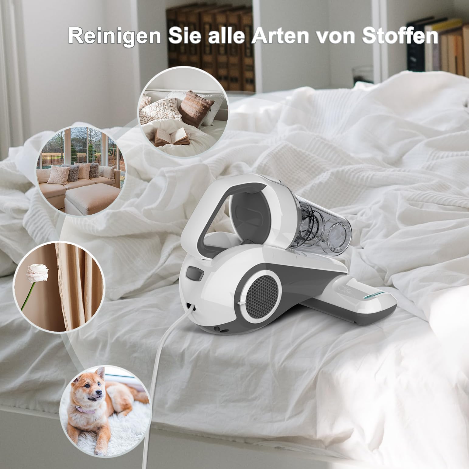 Dibea 15Kpa Milbensauger mit UV-C-Licht 300W Handstaubsauger Matratzen entfernt 99,99% Allergiker Bakterien Allergene Bettwanzen