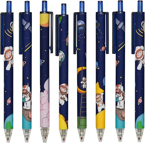 Miniatura 1 de Maydahui 12 bolígrafos de gel Spaceman de impresión retráctil, planeta, bolígrafo de punta redonda azul misterioso universo negro tinta para