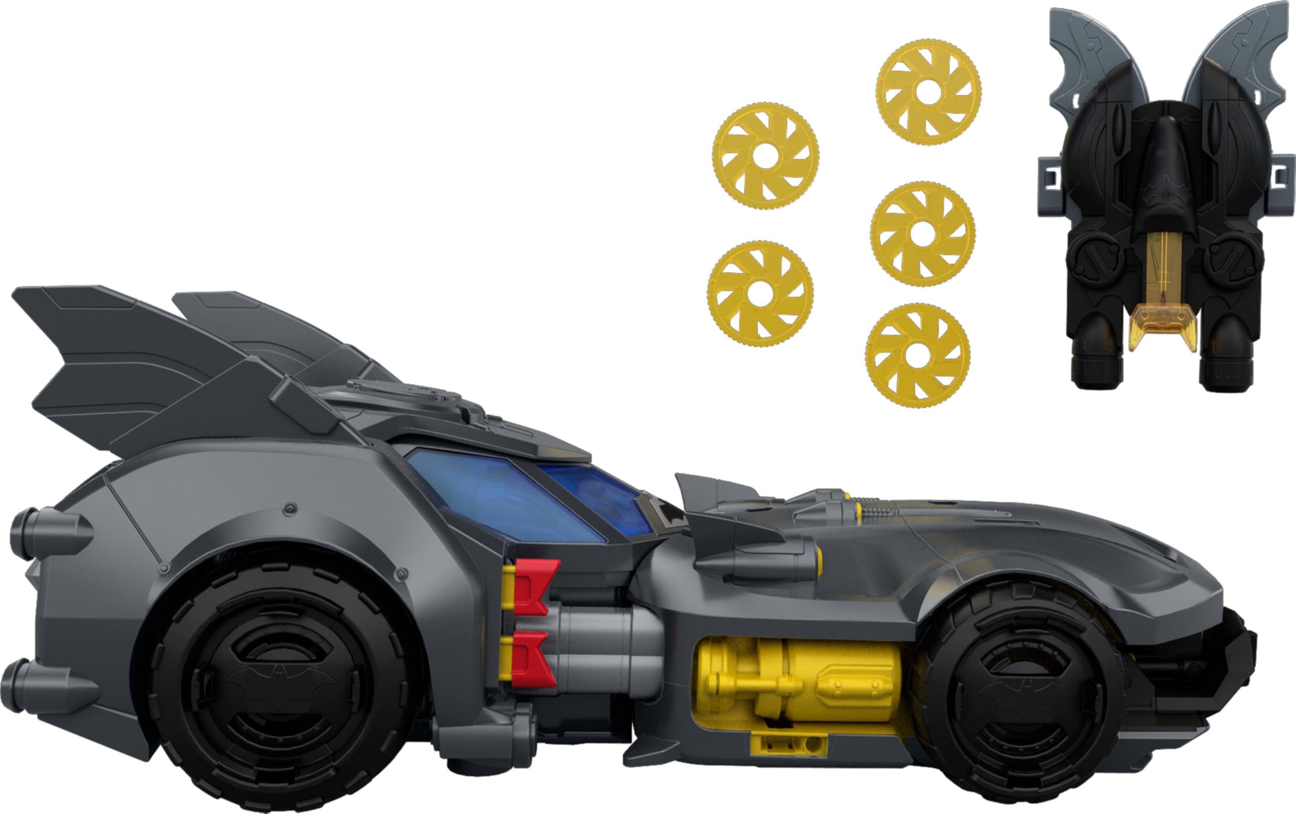 ​DC Premier Batmobile Vehicle, Batman Signature Crime Fighting Car with Bat-Drone Cannon & Projectiles, Modular Design, Fits 6.5 Inch Figures, JNP56