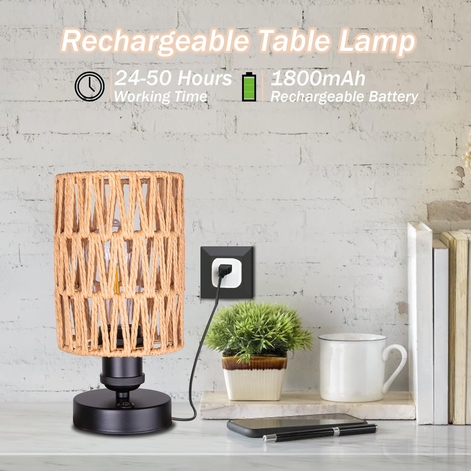 Lampade da tavolo ricaricabili senza fili per esterni, lampada da tavolo a batteria, dimmerabile continuamente per patio, soggiorno e camera da letto (lampadina inclusa) - Set di 2 (beige)