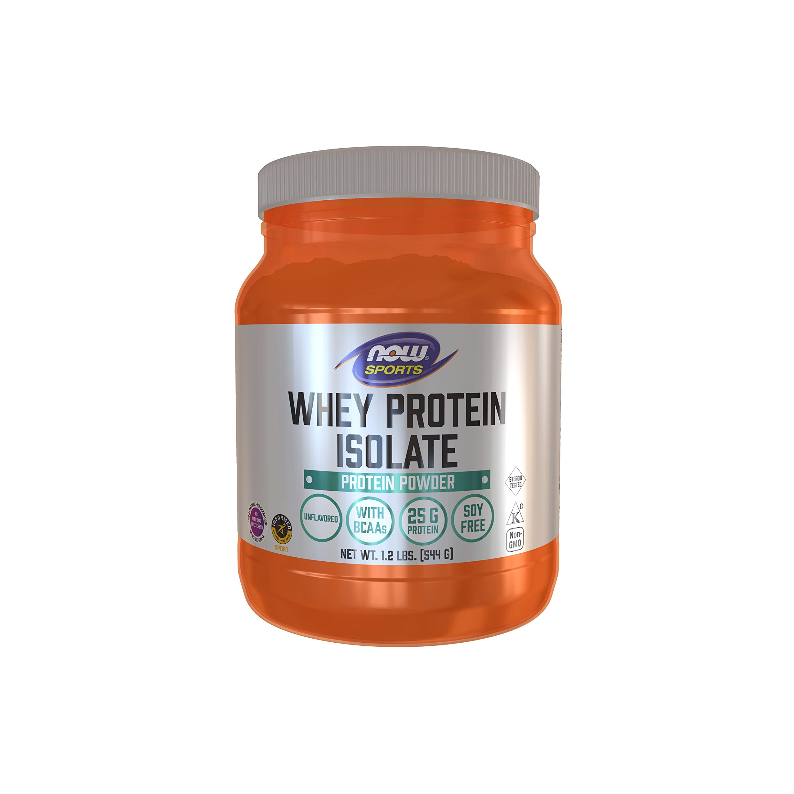 NOW Sports Nutrition, Whey Protein Isolate, 25 G With BCAAs, Unflavored Powder, White, 1.2 lb