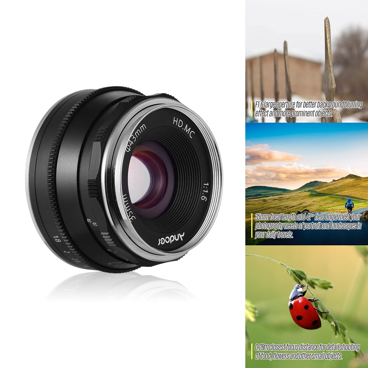 Obiettivo Fotografo Andoer F1.6 35mm Lens Fujifilm Compatible - Dettaglio