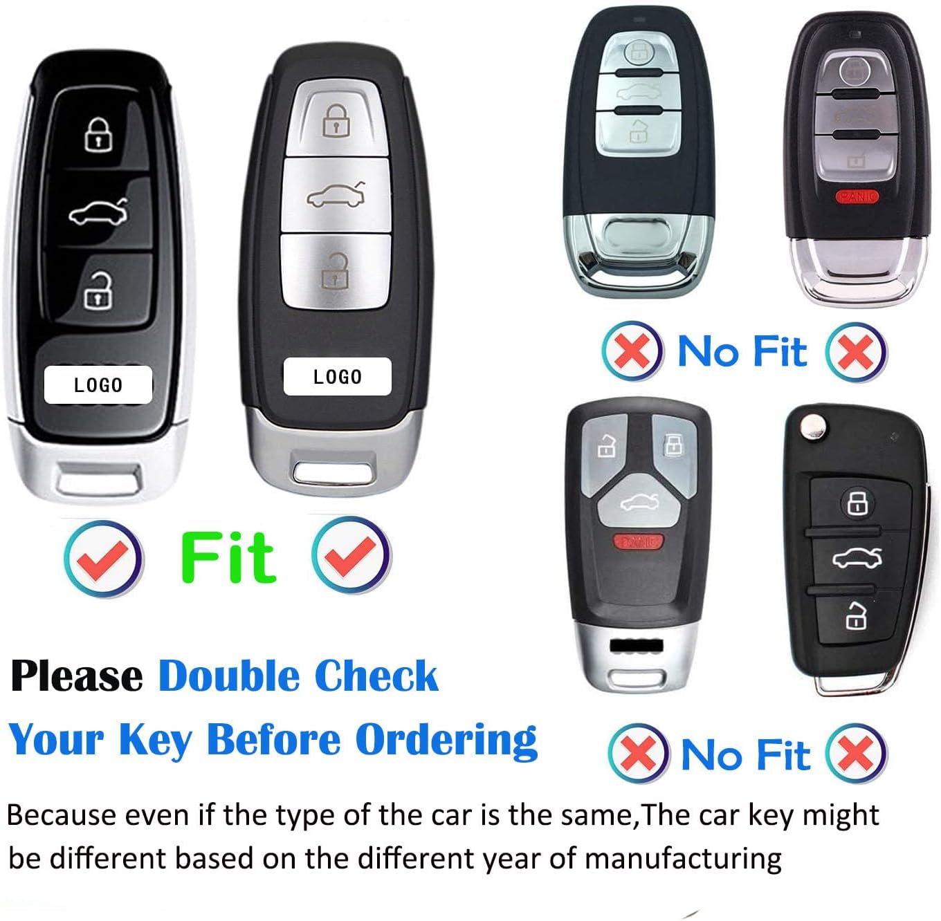 Key Fob Cover Case, Key Accessories Keychain Shell Cover for Audi 2019-2022 A3 A6 A6L A7 E-Tron A8 Q8 Smart Key (Blue)