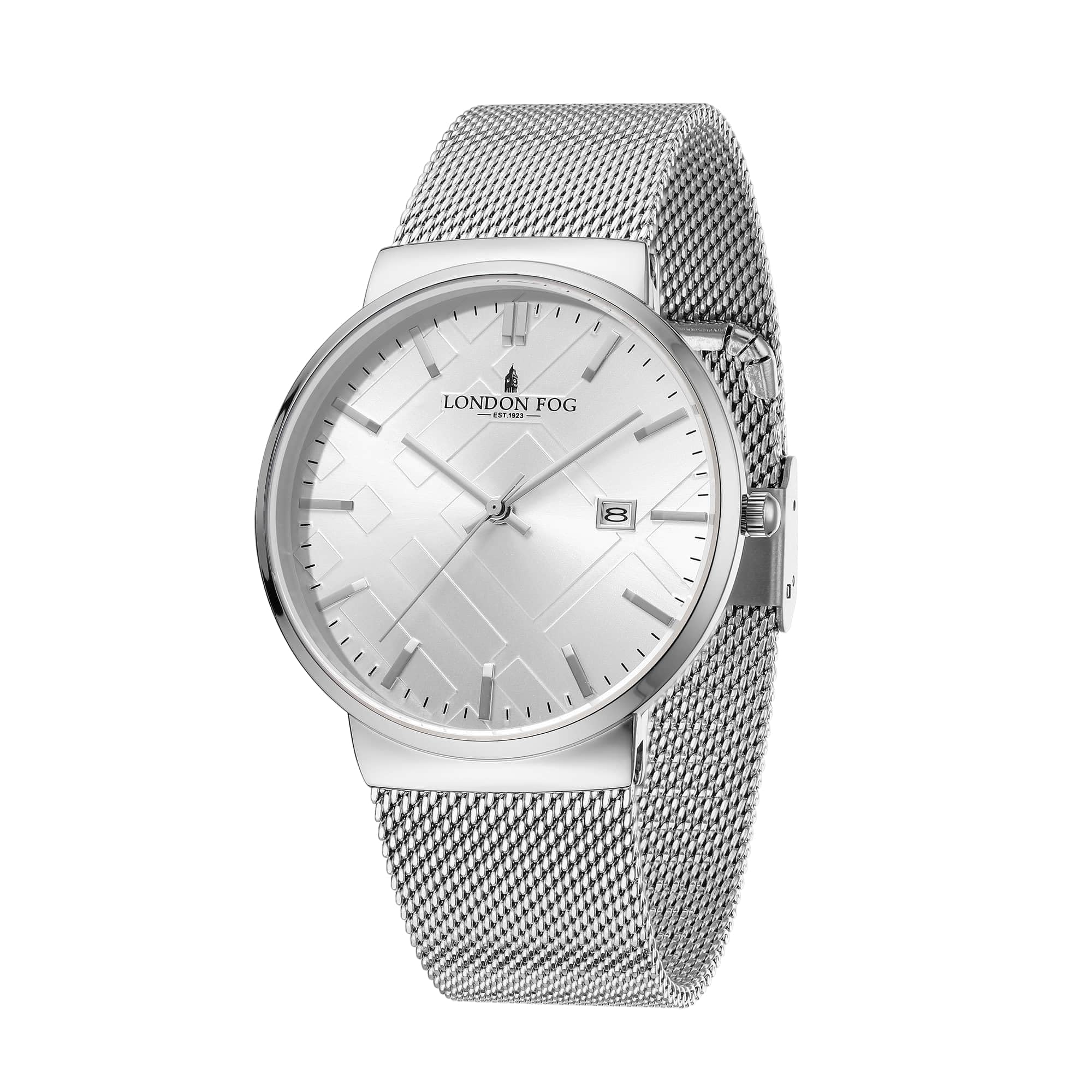 Surrey Collection Analog Quartz Watch for Men with Round Textured Dial and Mesh Strap, Date Display