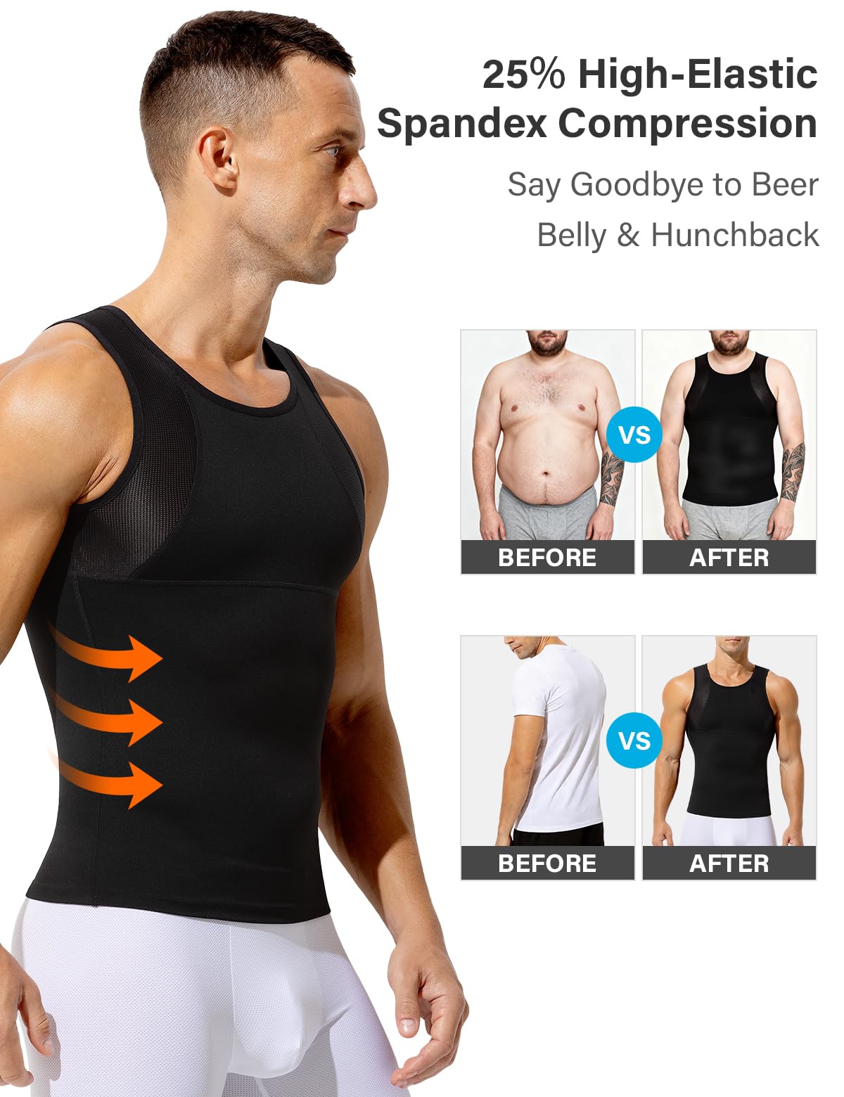 Casey Kevin Shapewear męska elastyczna koszulka kompresyjna do wyszczuplającego brzucha, bez rękawów, koszulka kompresyjna, koszulka sportowa