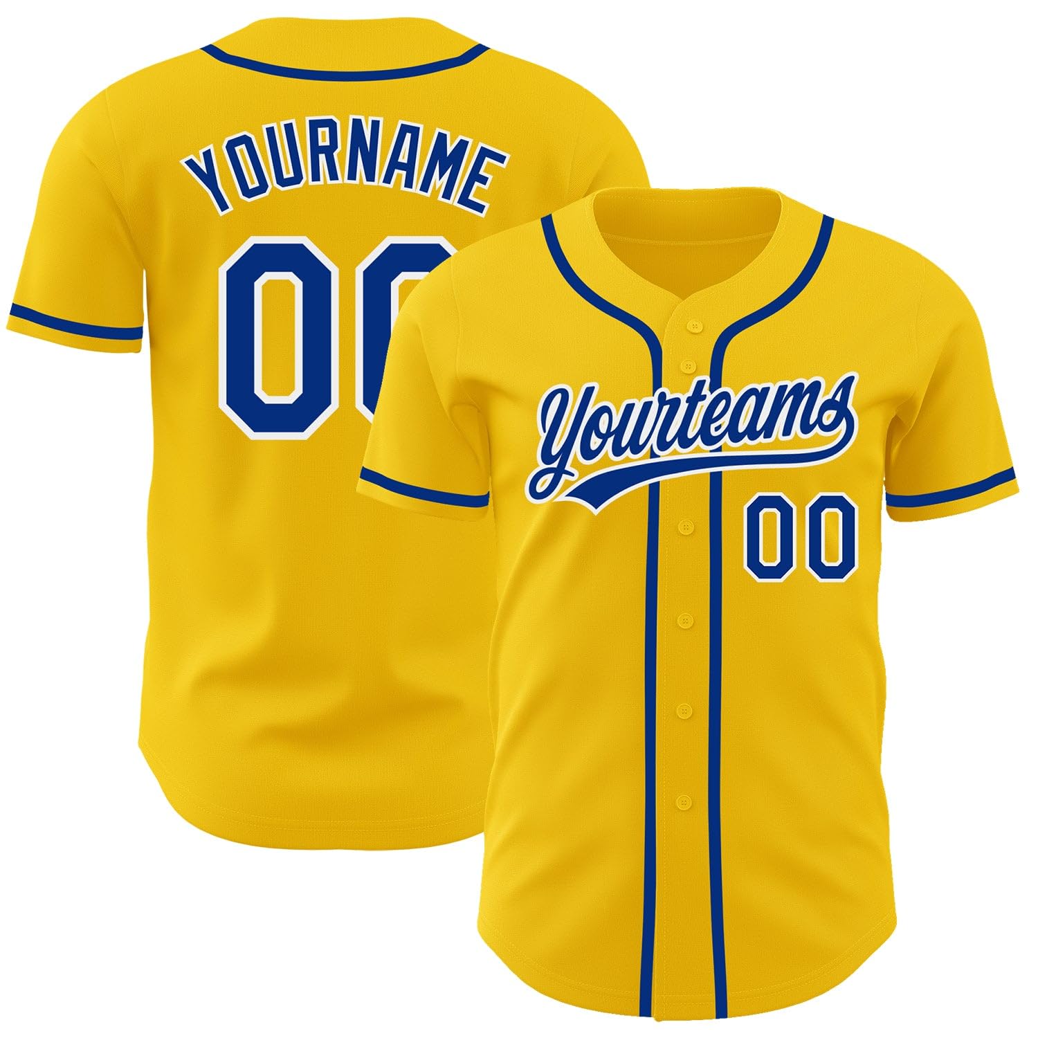 Generic Yellow Royal and White Baseball Jersey Men Women Youth Kids, Custom Baseball Jerseys Printed Stitched Name Number Logo Baseball Uniform