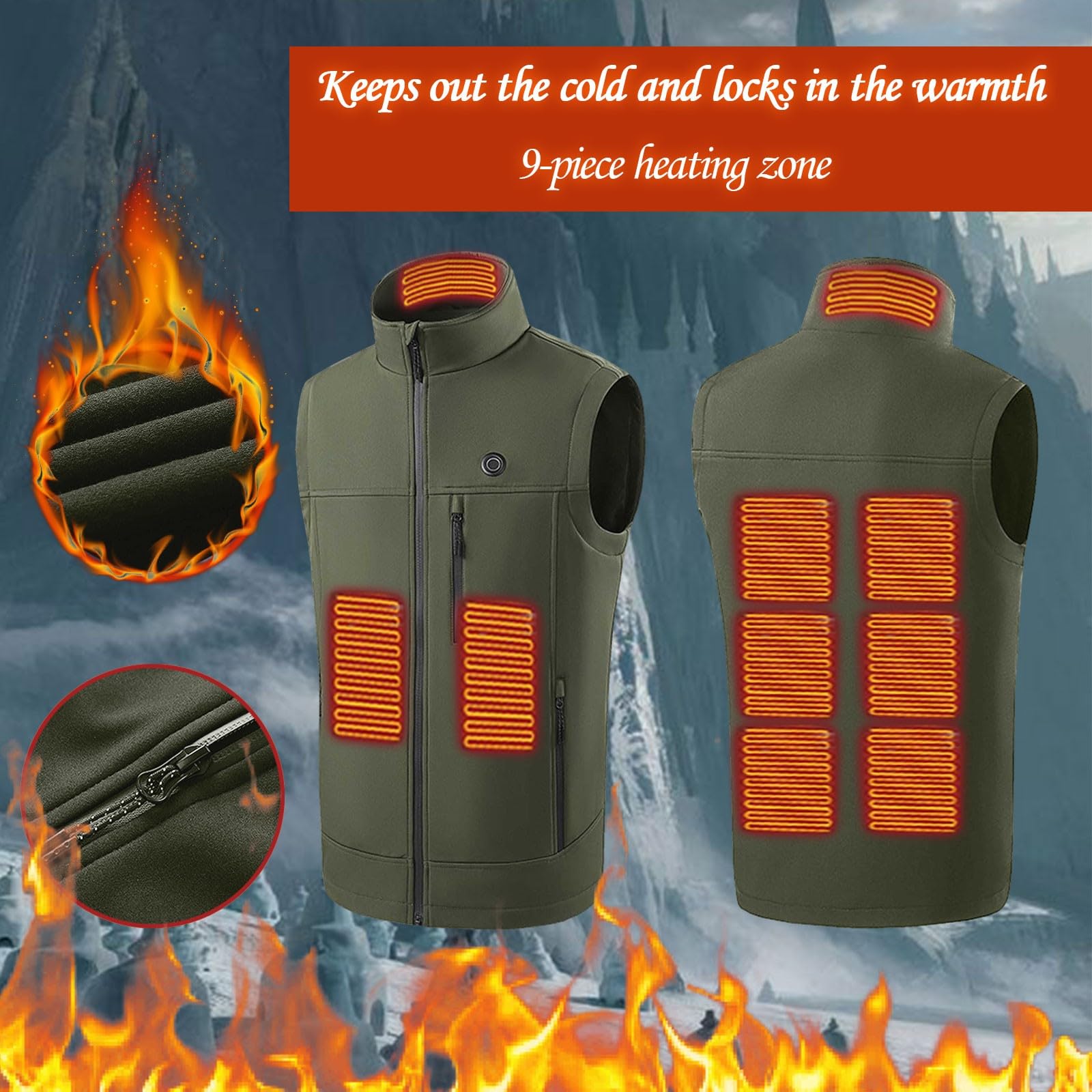 Gilet Riscaldato Uomo,Canotta Riscaldante da Uomo Regolabile 9 Zone di Riscaldatori Termostatica Elettrica Gilet Termico Senza Maniche Taglie Forti Top Casual Cappotti E Giacche per Autunno E Inverno