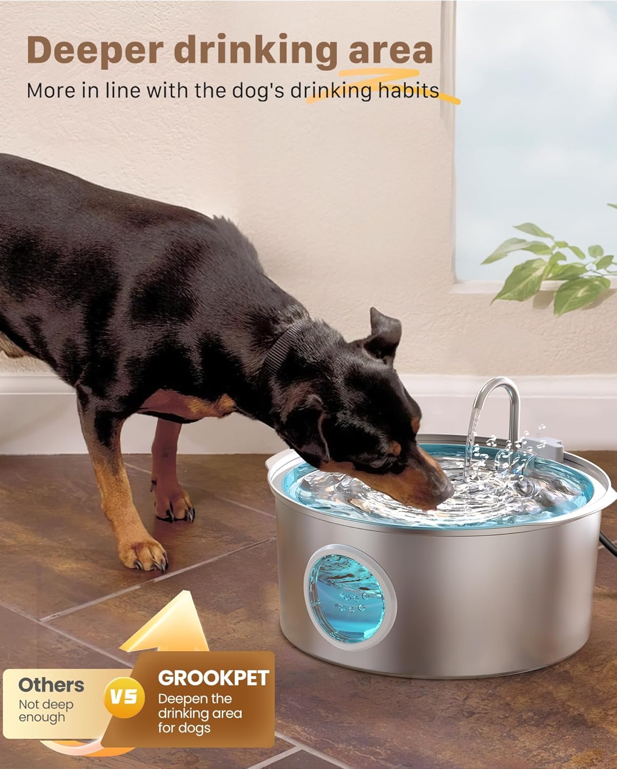 Fontanella per Gatti Acciaio Inox: 7L/236 oz Fontanella per Cani - GROOKPET Fontana Super Silenziosa – Luce LED – Adatta a Cani di Grossa Taglia, Gatti e Famiglie con più Animali Domestici