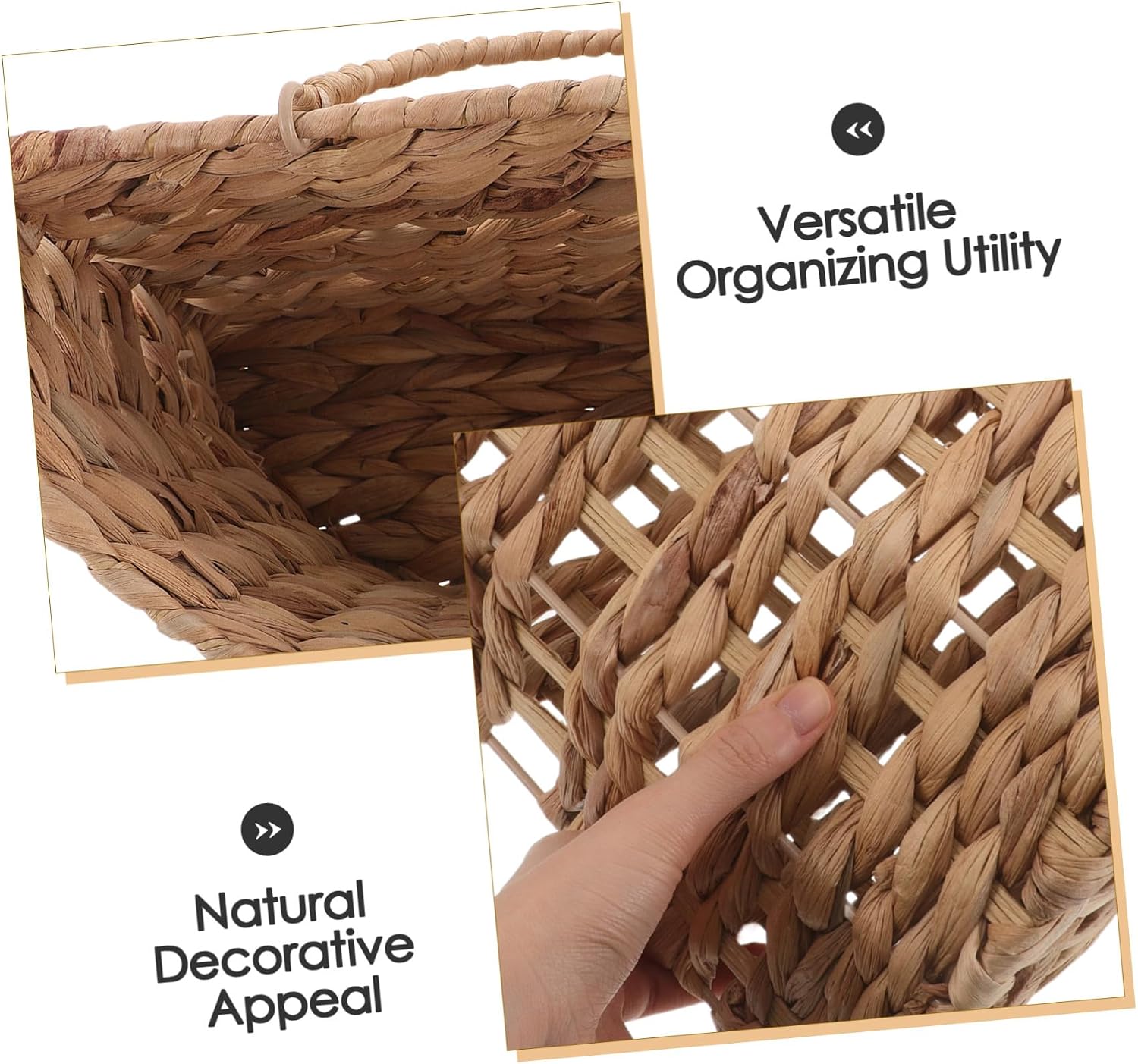 Handmade Straw Wall Hanging Magazine Basket with Metal Frame, Large Semi-circle Woven Organizer for Papers, Mail, and Books, Decorative Front Door and Office Storage Holder