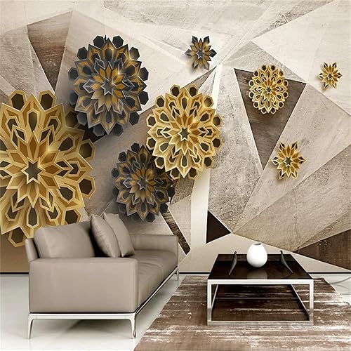 Papel tapiz moderno de arte floral en relieve negro y dorado retro gris y blanco triángulos geométricos 3D póster panorámico decorativo para