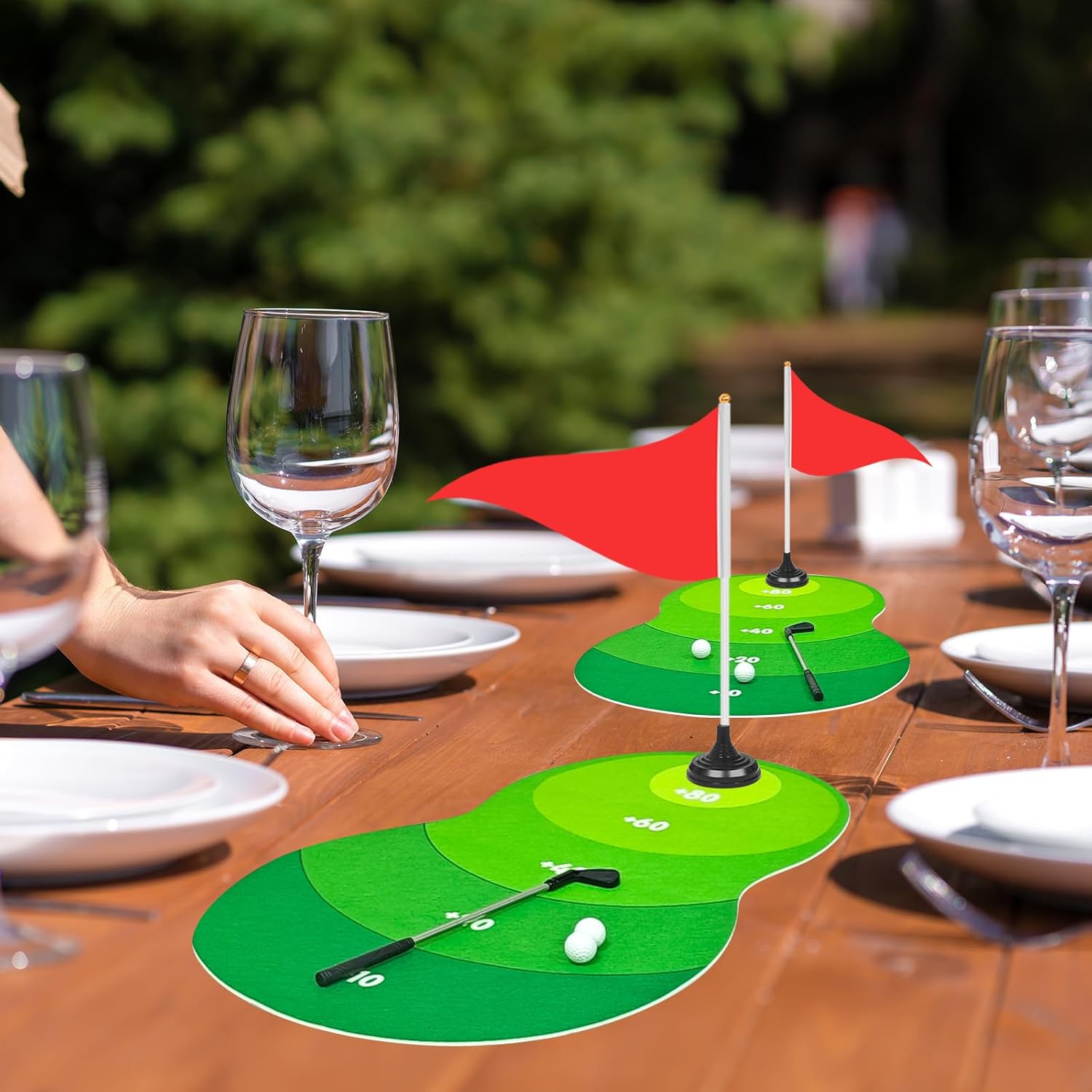 Cinrobiye 4 Set Golf Centerpieces Table Decorations Golf Party Supplies Mini Golf Desktop Score Playing Game Set Including Hitting Mat Putters Ball Flag Stand for Sport Themed Birthday Party Decor