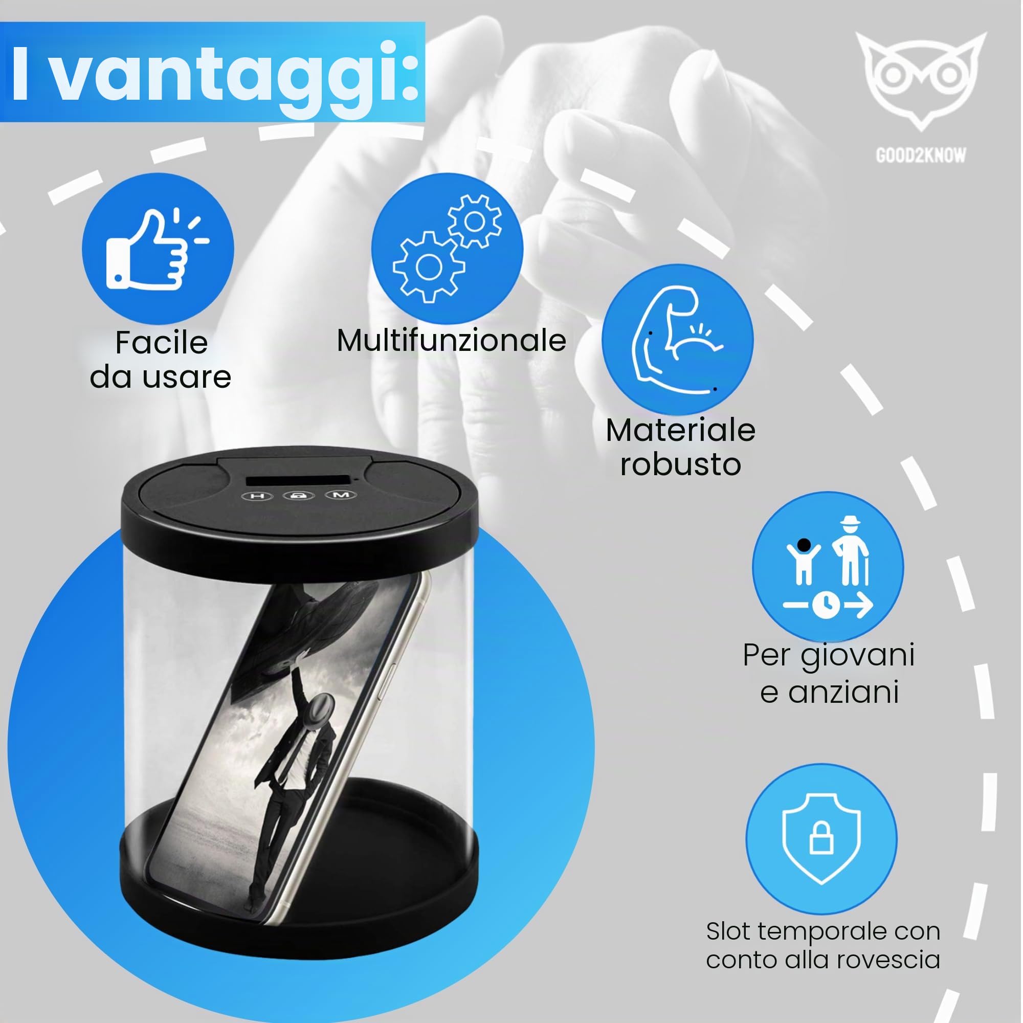 Good2know Cassaforte per telefono con blocco orario, smetti di fumare - Timer - Cassetta di sicurezza - Cucina sicura - Nero - Messa a fuoco e autodisciplina