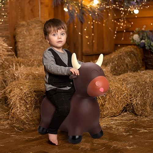 Miniatura 43 de EVERICH TOY Tolva de caballo hinchable de jirafa para niños pequeños, animales saltadores, caballos inflables para montar en gorila, juguetes