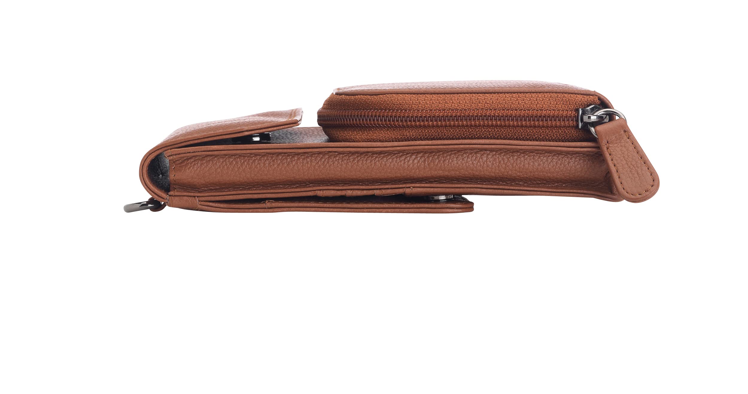 Torebka na telefon komórkowy do zawieszenia damska mała, prawdziwa skóra, torba na ramię na telefon komórkowy, smartfon, torba z ochroną RFID, zamek błyskawiczny Crossbody (100), Caramel, 17 x 10 x 4 cm