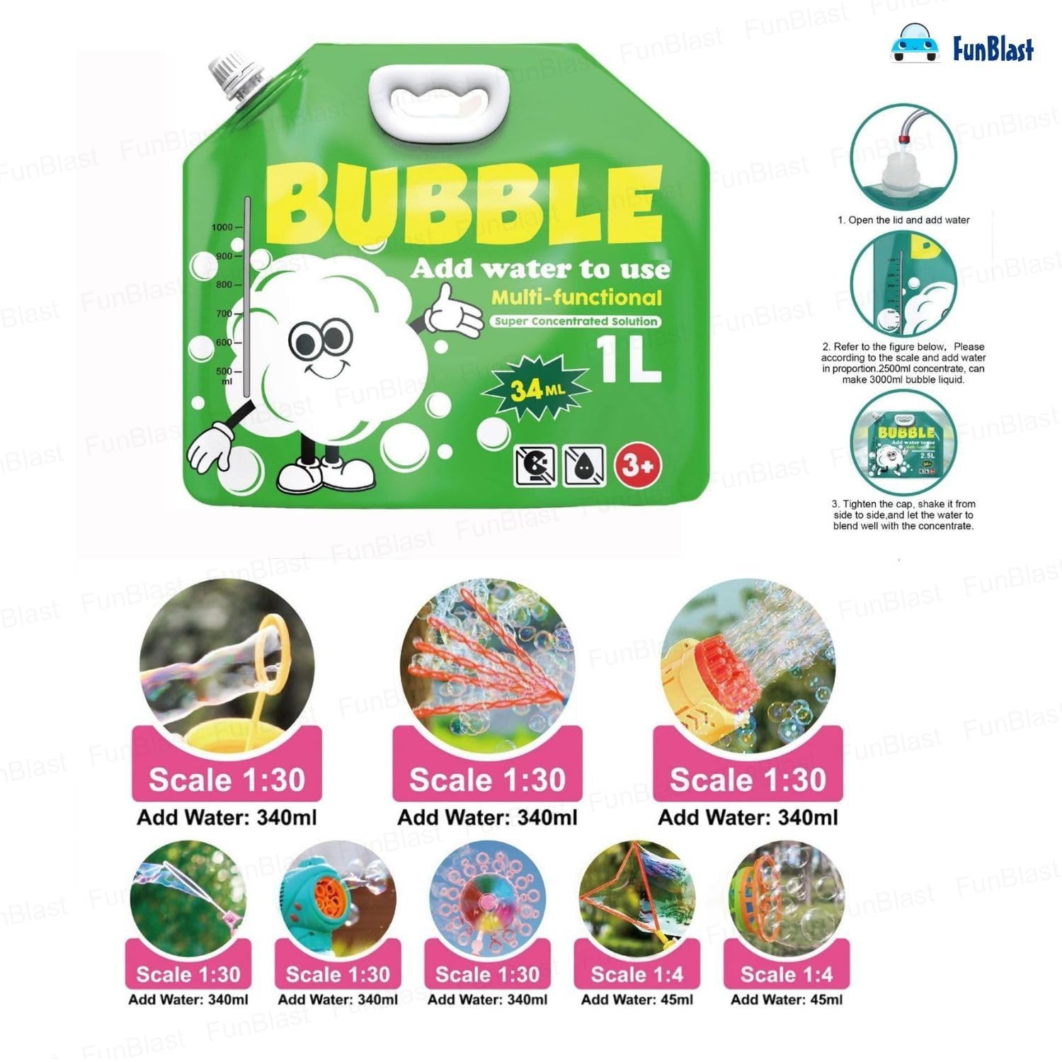 FunBlast Bubble Liquid Refill - Bubble Liquid Solution Refill for Bubble Gun and Bubble Machines for Bubble Toys, Bubble Solution, Bubble Liquid Refill for Kids (1 L) 1