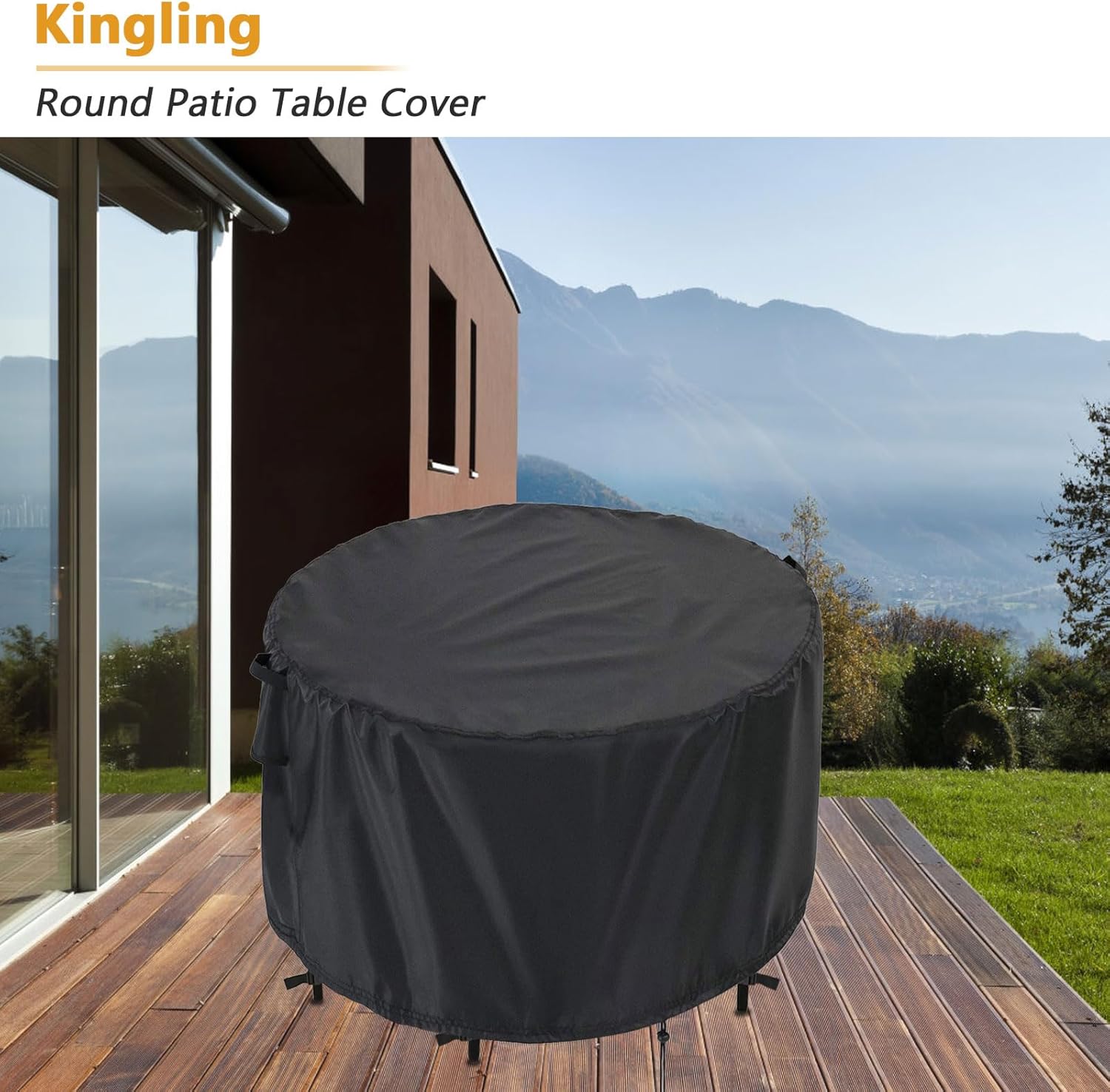 Kingling Patio Furniture Covers Waterproof, Round Patio Table Cover 42 inch Heavy Duty Outdoor Table Cover for Dining & Coffee Table Chair Set, Small Firepit Table All Weather Resistant-42''D x28''H