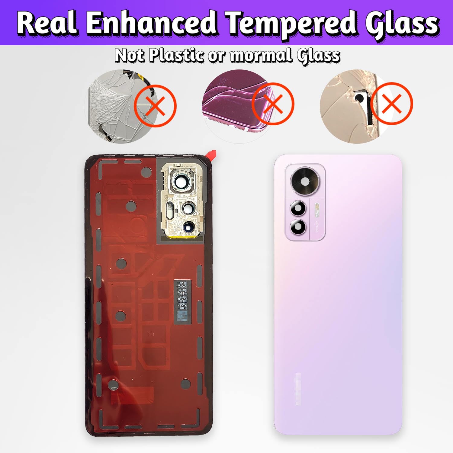 LUVSS Back Glass Cover Replacement Compitable for Xiaomi 12 Lite Rear Cover + Camera Lens + Repair Manual DIY Tools Kit (Black) - Image 2