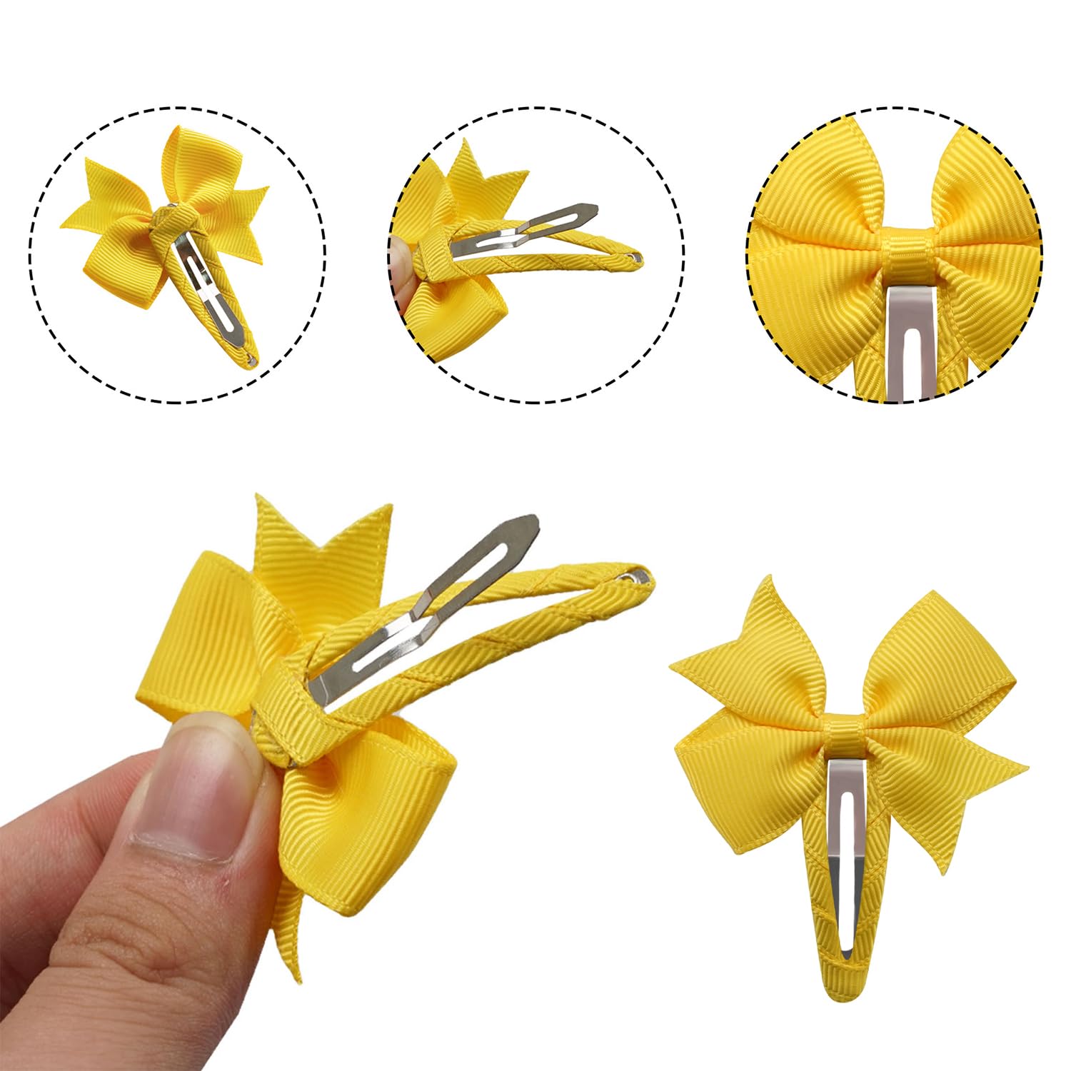 5 Pieces Of Bow Hair Clips, 5 Pieces Of Bow Hair Ties, Yellow Hair Accessories for Girls Children'S Bow Headwear, Hair Accessories - Image 3