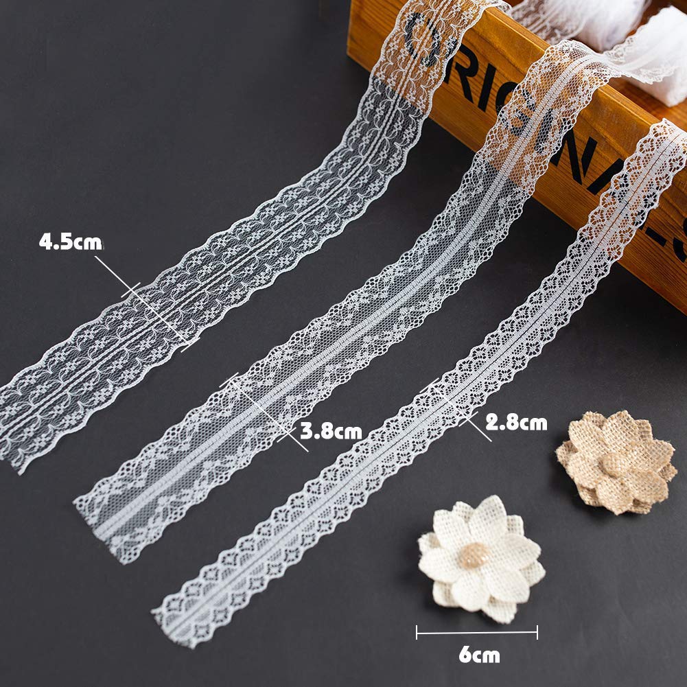 BigKego Lot de 4 rouleaux de ruban en dentelle vintage blanc - 40 m - Pour bricolage, couture, scrapbooking, boîte cadeau, décoration de mariage BigKego Lot de 4 rouleaux de ruban en dentelle vintage blanc - 40 m - Pour bricolage, couture, scrapbooking, boîte cadeau, décoration de mariage
