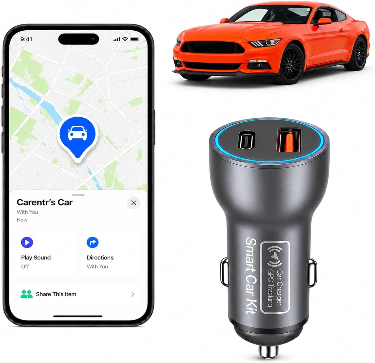 Rastreador GPS para vehículos, rastreador GPS para automóvil oculto con puerto de carga, dispositivo de rastreo de vehículos en tiempo real para automóviles, localizador GPS antirrobo y buscador de estacionamiento, sin tarifa mensual, sin tarjeta SIM, solo iOS