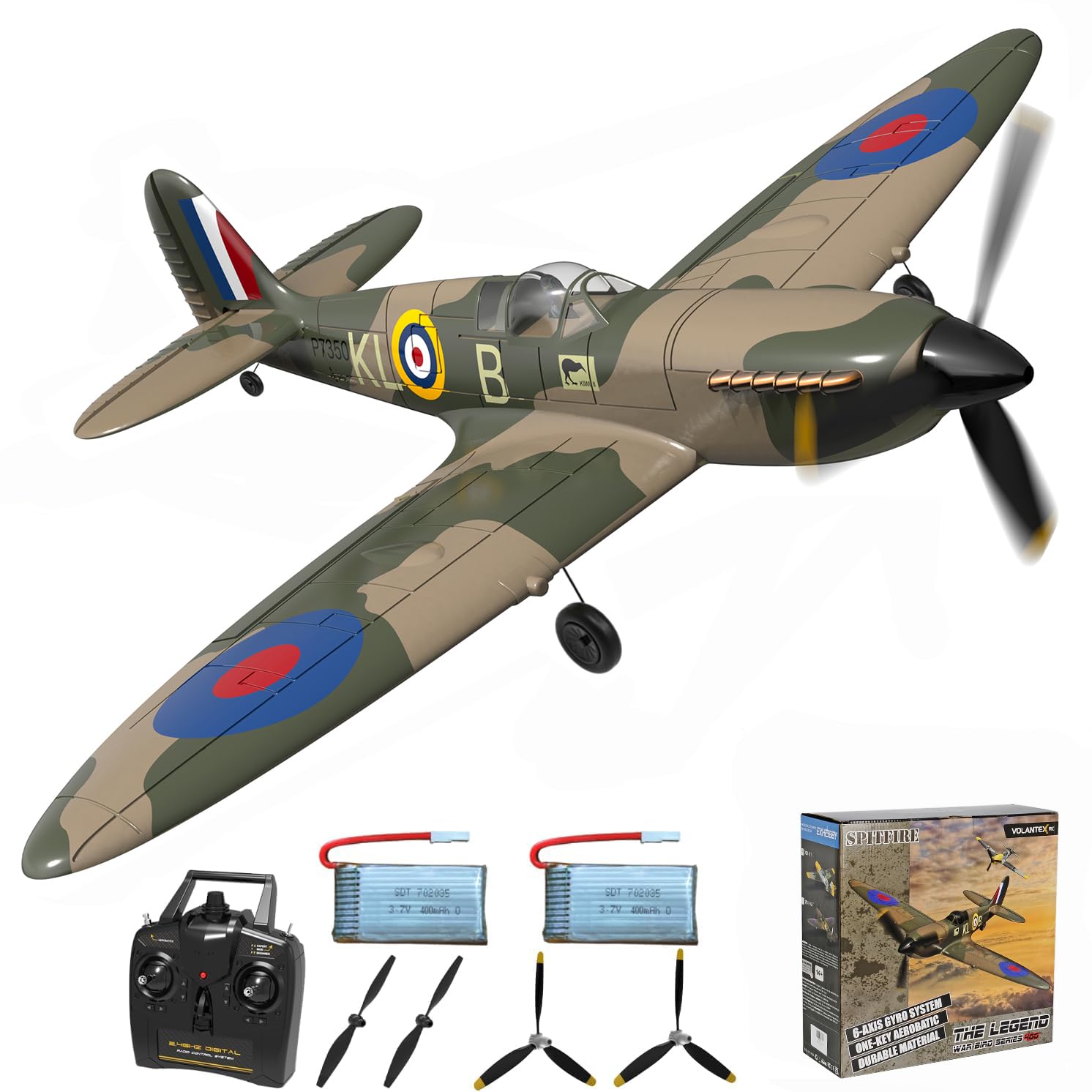 RCSHOBBY RC Plane 4 Channel Remote Control Airplane - Ready to Fly Spitfire RC Airplane for Beginners Adult with Xpilot Stabilization System & One Key Aerobatic