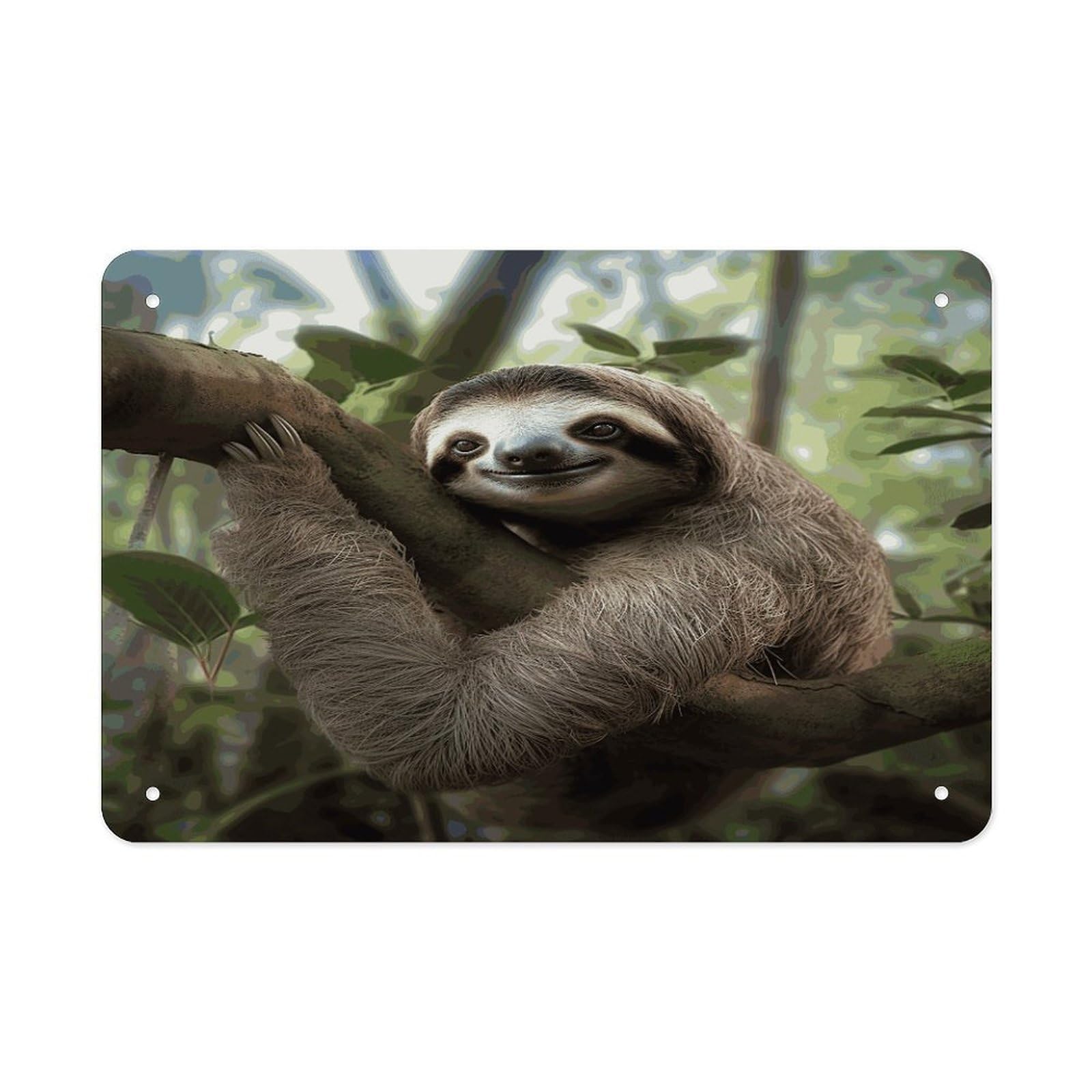 LDGSUPH Sloth Animal Metal Tin Sign Wall Art Prints Folded Edge Iron Sheet Painting with Holes for Wall Prints Decorative Picture Metal Signboard Decor Painting Wall Decor