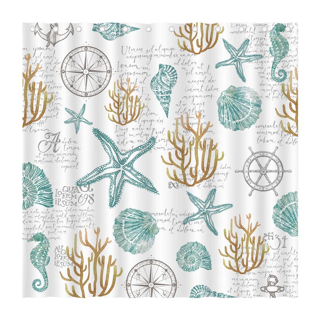 Juirnost Starfish and Seashells Shower Curtain Nautical