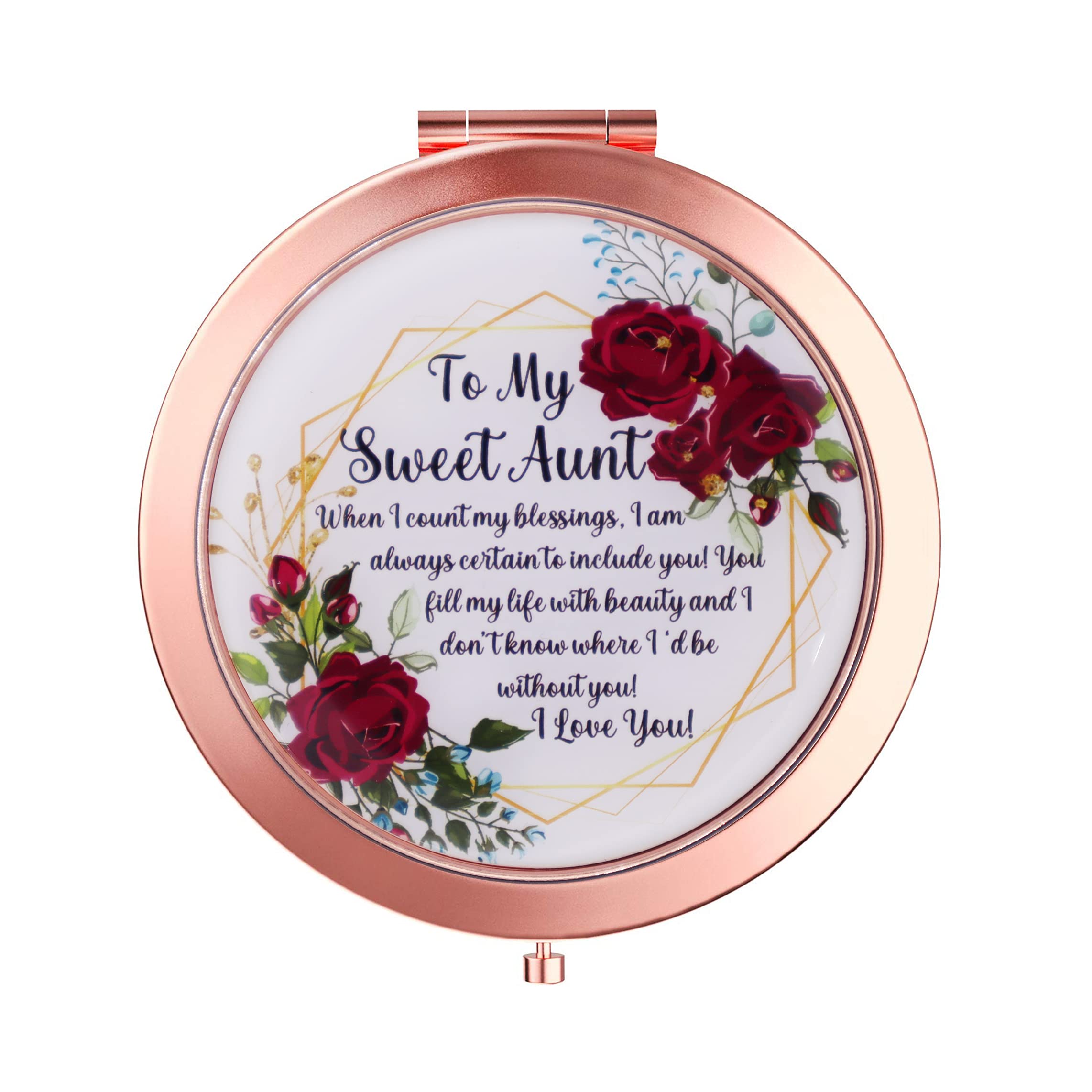 OHSunFLower2Aunt Gifts from Niece, Nephew - to My Sweet Aunt I Love You Rose Gold Compact Mirror - Gifts Aunt, Birthday, Christmas, Mother's Day