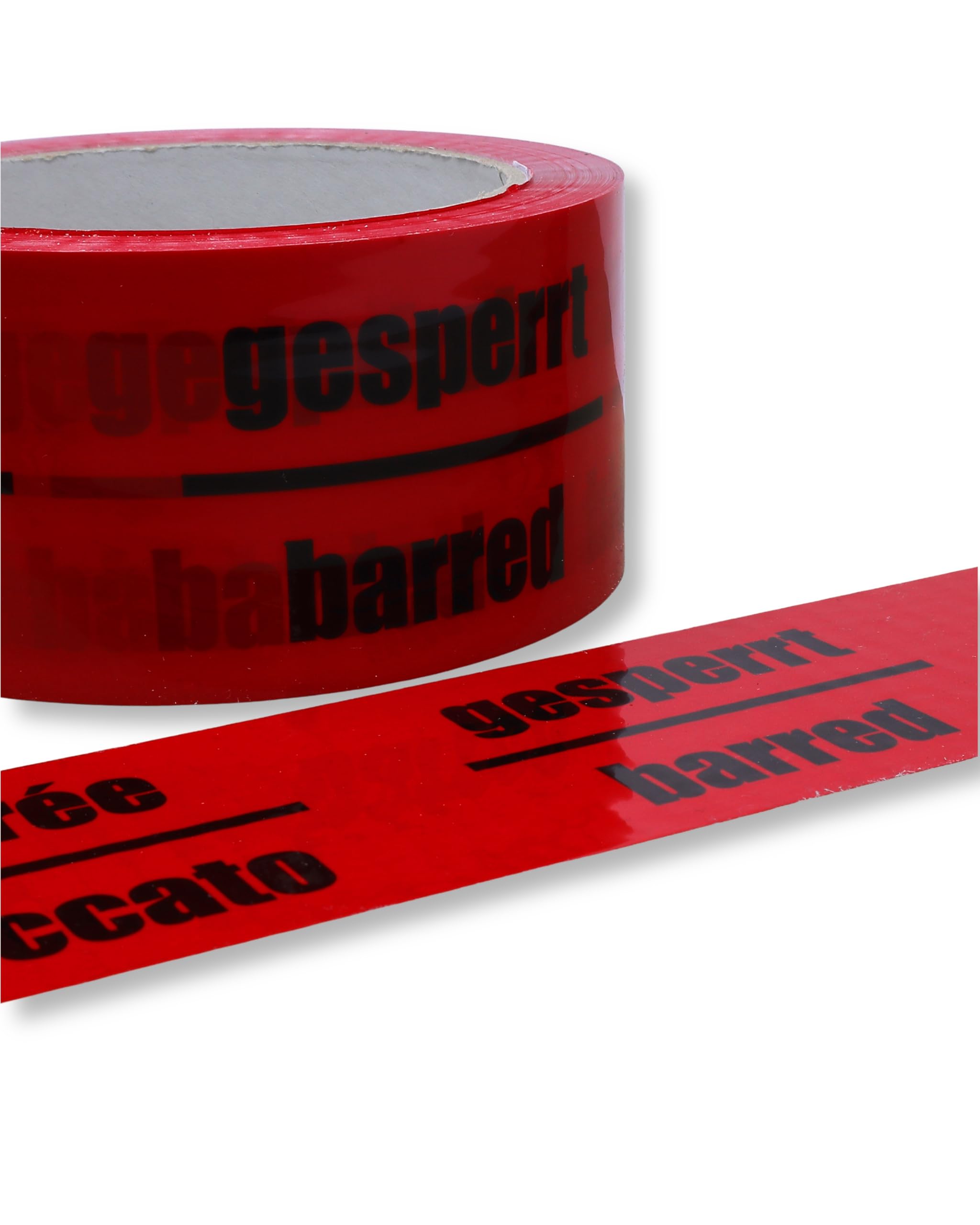 gws Cinta de embalaje bloqueada roja PP silenciosa | Cinta adhesiva de embalaje de calidad profesional | Cinta indicativa alemana/ingles/francés/italiana | 50 mm x 66 m (36 rollos)