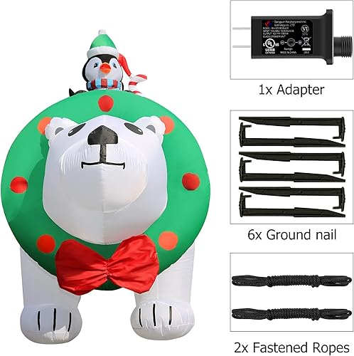 Vista 2 de Oso polar inflable gigante de Navidad de 8 pies para exteriores, inflables de Navidad con luces LED para decoración de patio, Navidad, decoración
