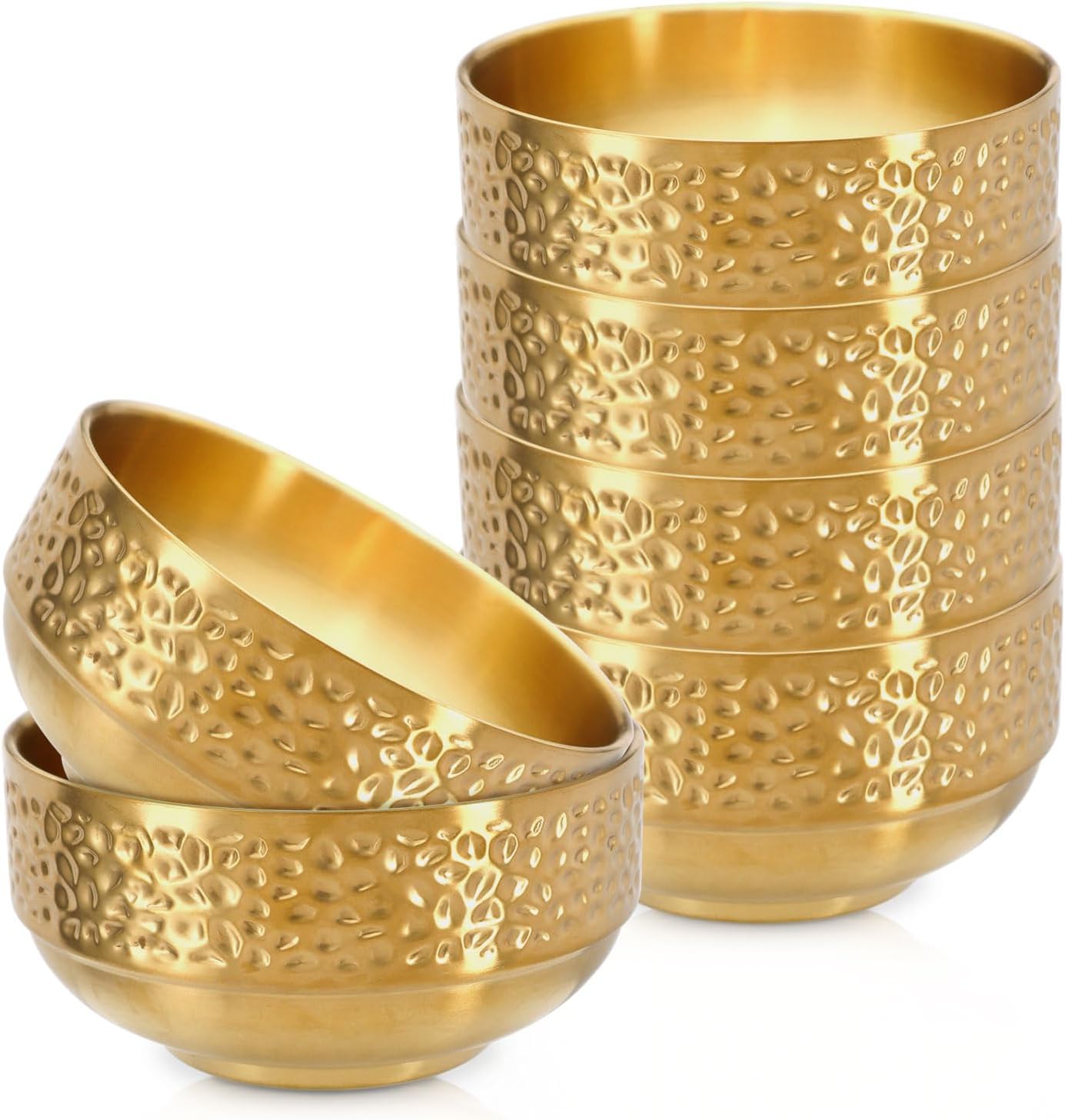 6 Pcs 25 Oz Gold Stainless Steel Soup Bowls Set, 5.9 Inches Double Walled Insulated Cereal Bowls, Metal Rice Snack Ice Cream Dessert Bowl for Serving Fruit Oat